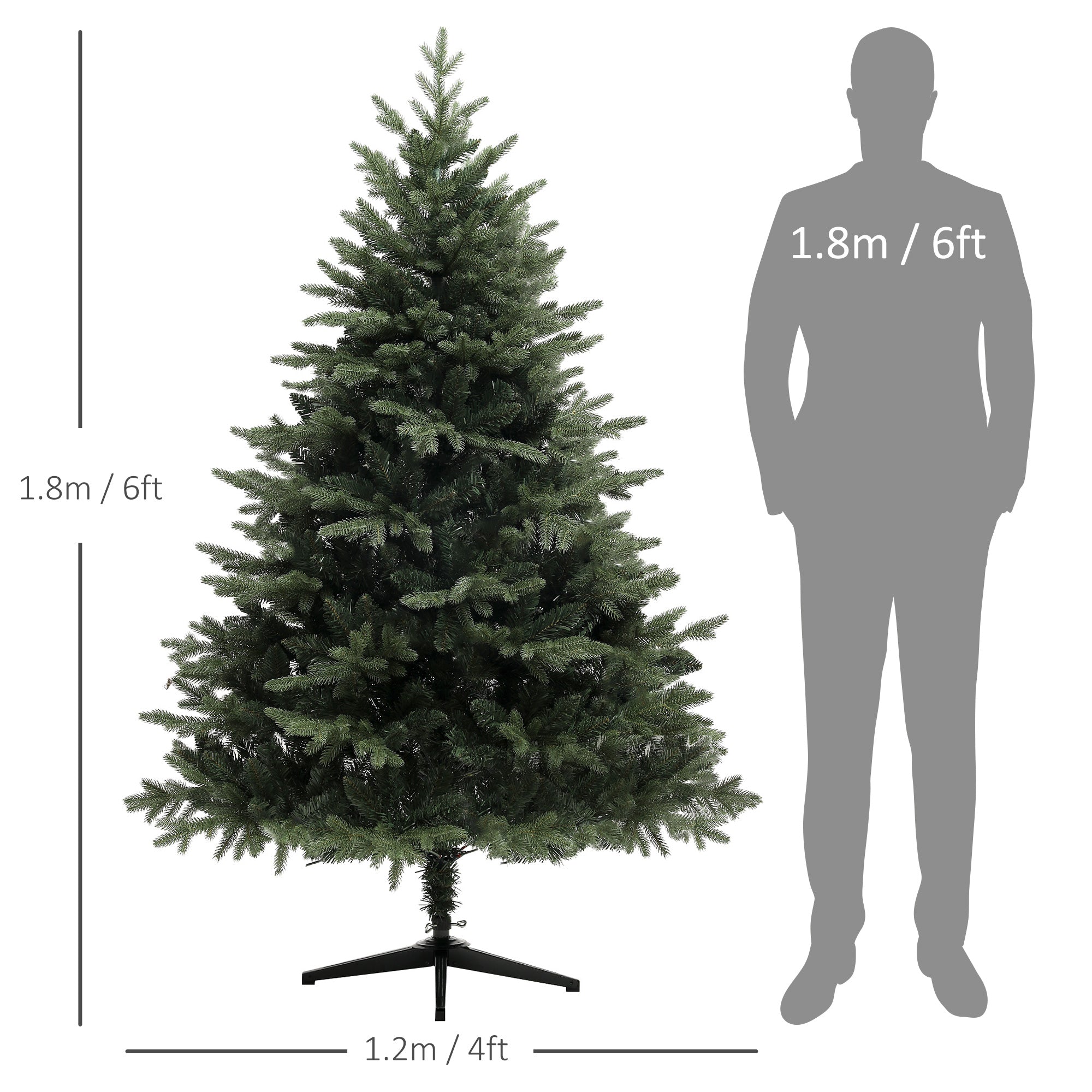 HOMCOM 6ft Artificial Spurce Christmas Tree with 1696 Branch Tips and Foldable Steel Base, Realistic Hinged Xmas Tree, Holiday Décor for Home Office, Green - North Peak Garden Furniture