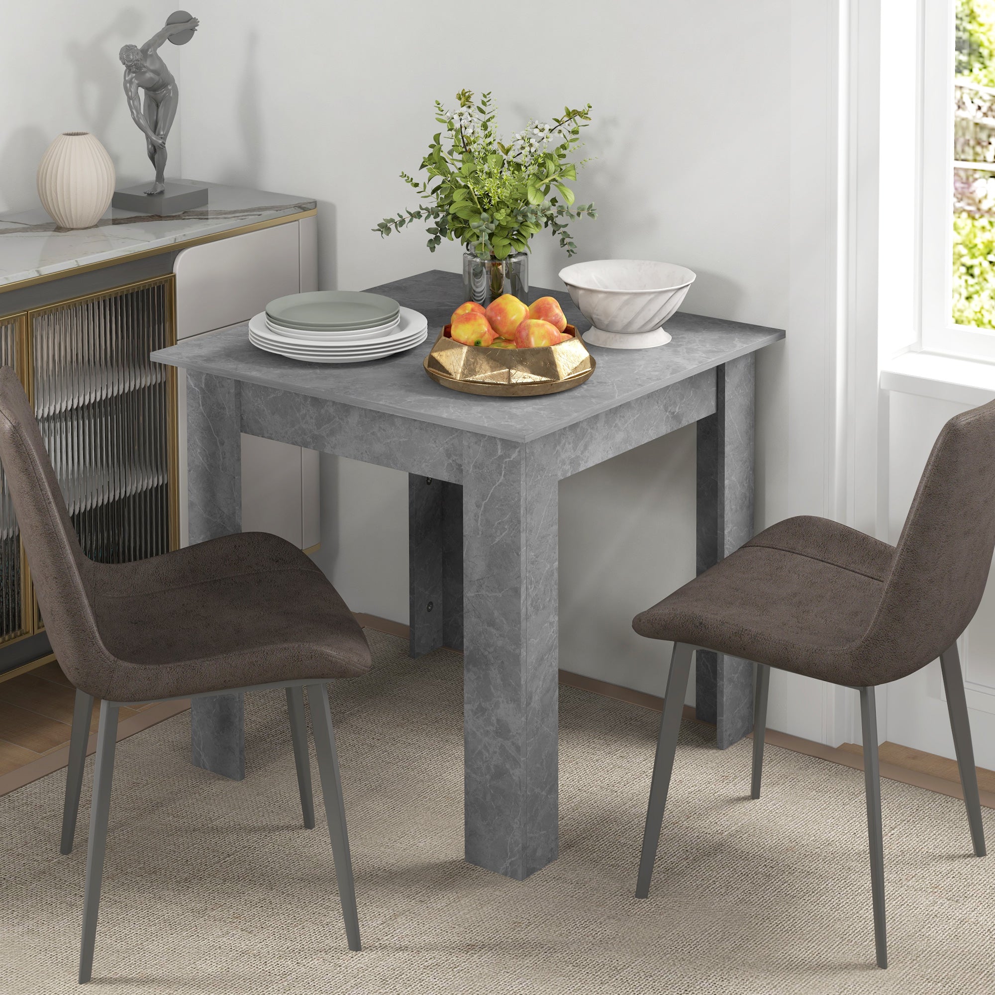 HOMCOM Square Dining Table, Modern Dining Room Table with Faux Cement Effect, Space Saving Small Dining Table - North Peak Garden Furniture