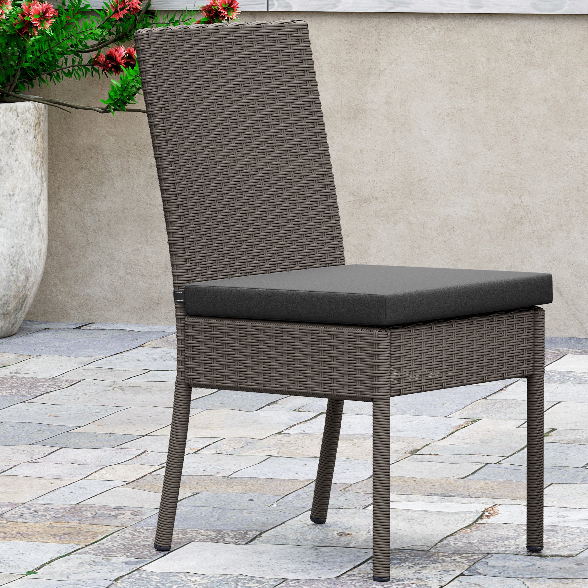 Outsunny Set of Four Armless Rattan Garden Chairs - Dark Grey - North Peak Garden Furniture