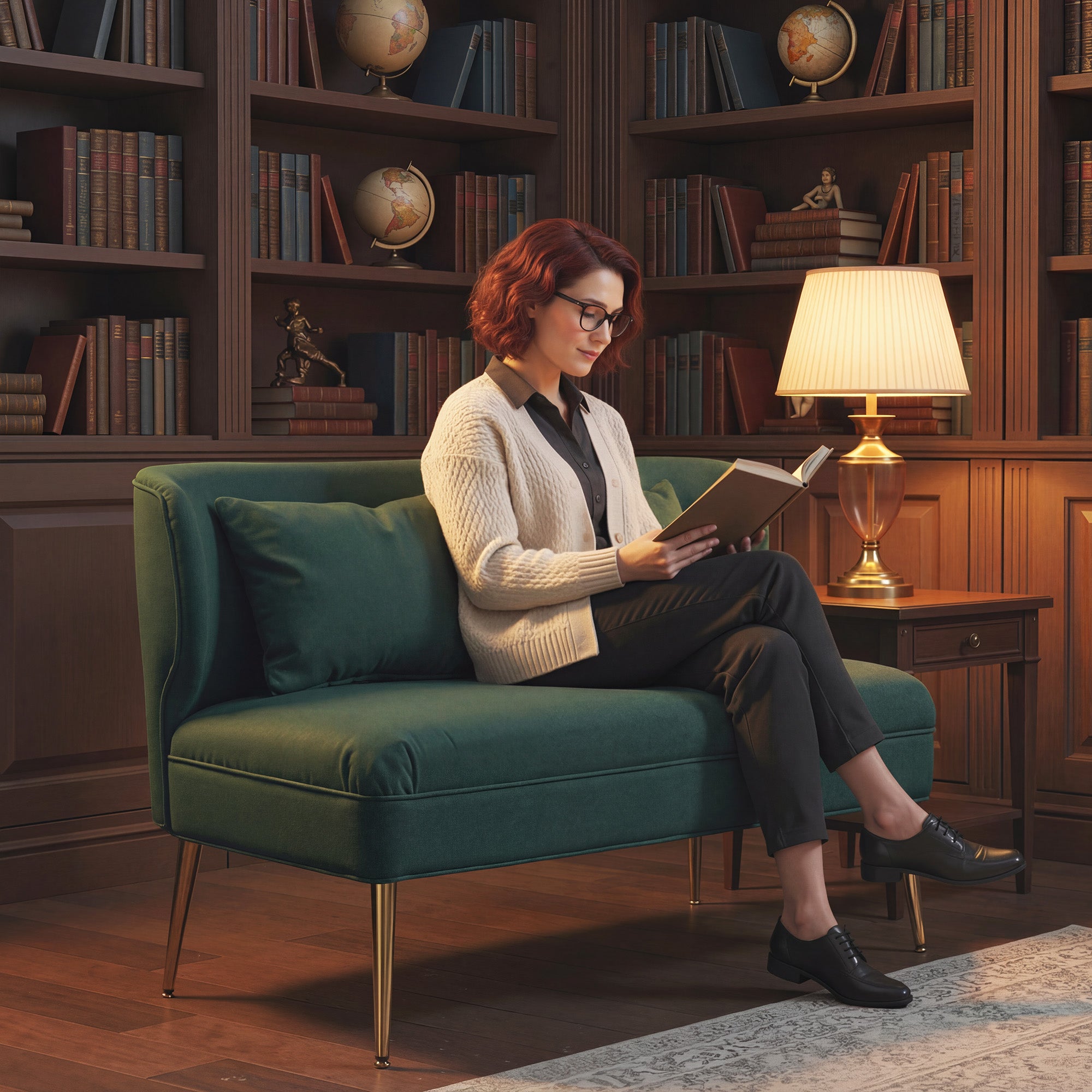 HOMCOM 2 Seater Sofa, Linen-look Fabric Small Sofa with Wing Back, Thick Seat, Metal Legs, Dark Green