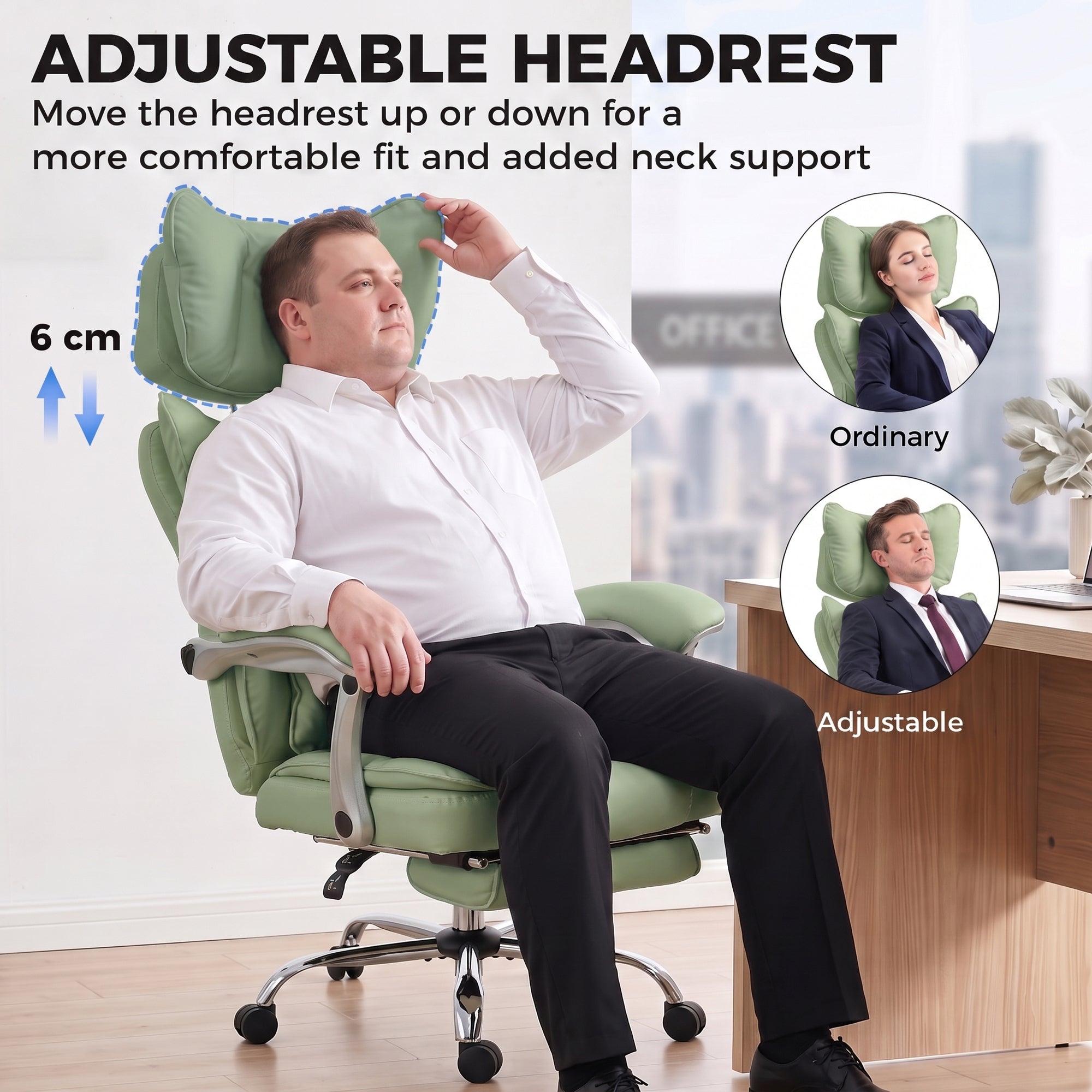 HOMCOM Executive Office Chair, PU Big and Tall Office Chair 180 kg with Wide Seat, Reclining, Lumbar Support, Light Green