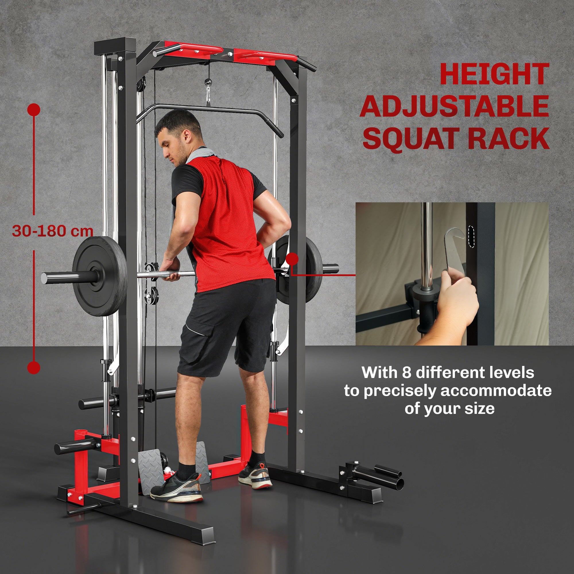SPORTNOW Cable Crossover Machine, Multi-Function Power Rack with Pull Up Bar, Lat Pull Down System, Squat Rack, Barbell Bar