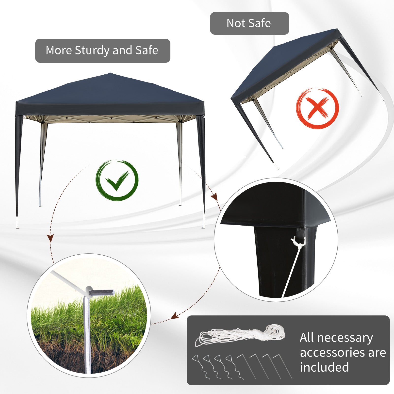 Outsunny 3 x 3M Garden Pop Up Gazebo Height Adjustable Marquee Party Tent Wedding Canopy with Carrying Bag, Black - North Peak Garden Furniture