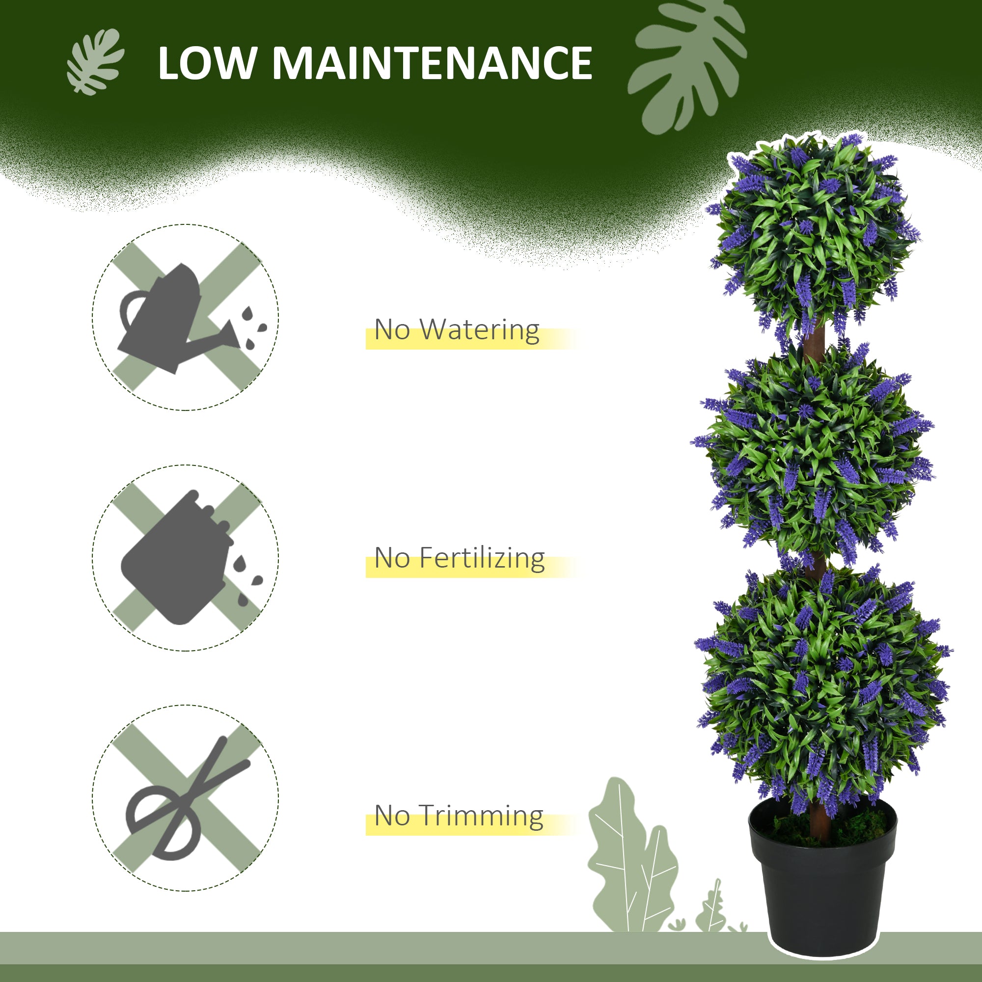 HOMCOM Set of 2 Artificial Plants, Lavender Flowers Ball Trees with Pot, for Home Indoor Outdoor Decor, 110cm - North Peak Garden Furniture