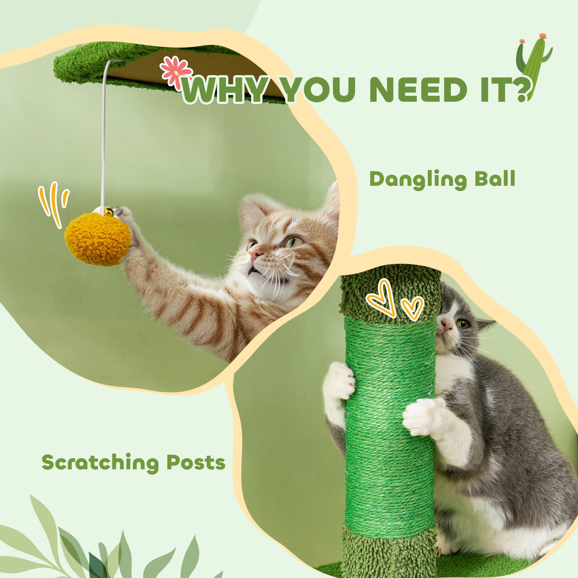 PawHut 230-275cm Floor-to-Ceiling Adjustable Cat Tree with Scratching Posts, Hammock - North Peak Garden Furniture