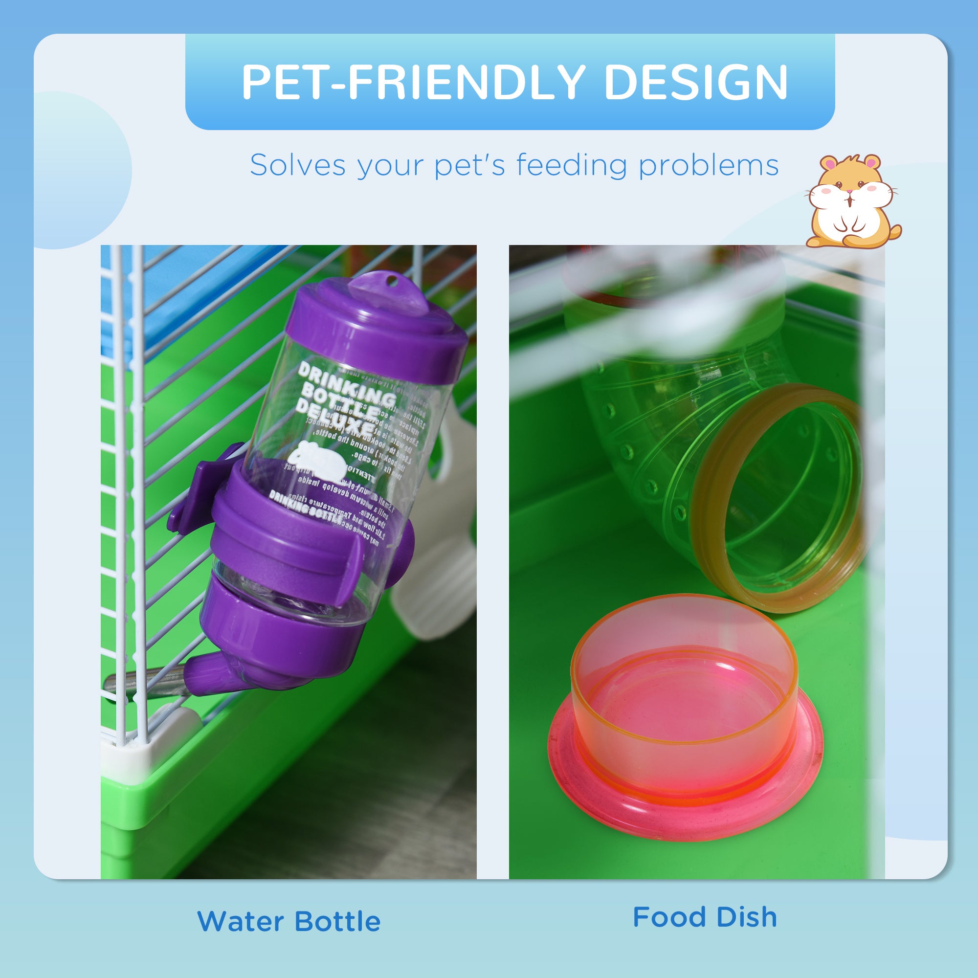 Pawhut 5 Tier Hamster Cage Carrier Habitat Small Animal House with Exercise Wheels Tunnel Tube Water Bottle Dishes House Ladder for Dwarf, Green - North Peak Garden Furniture