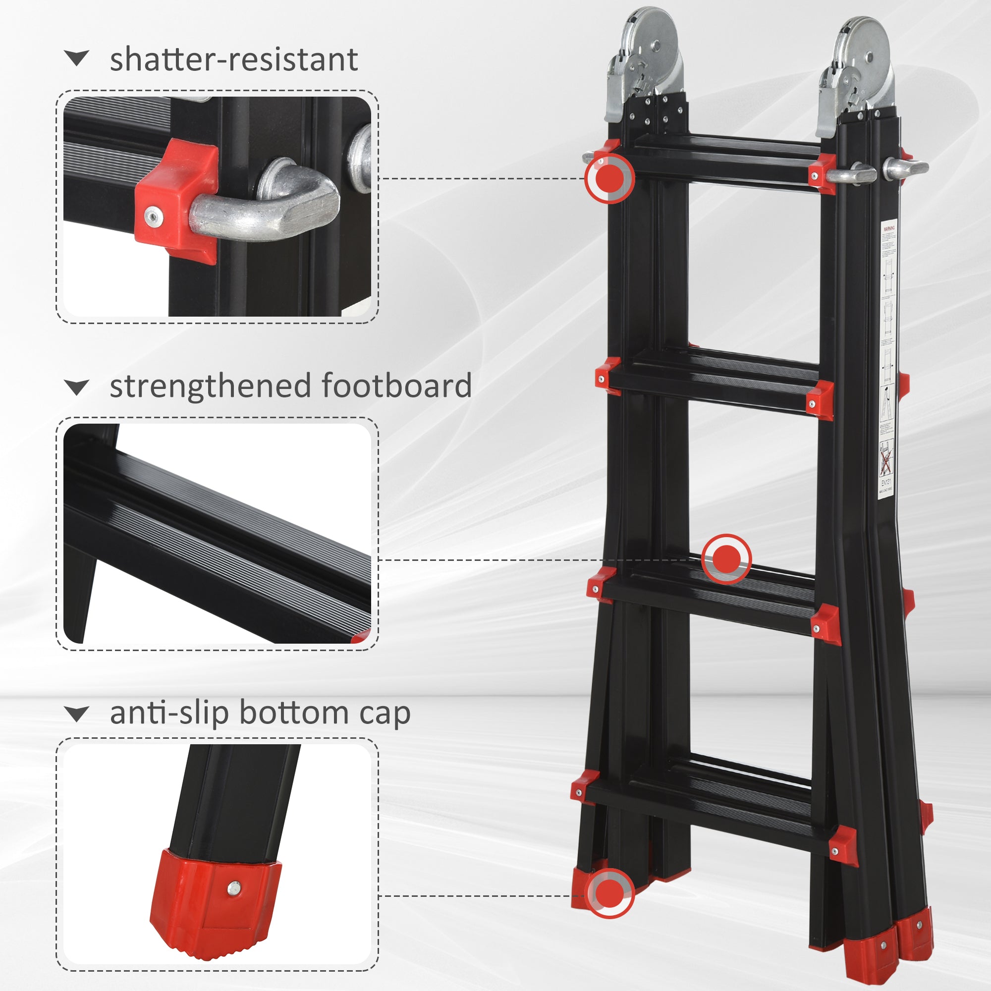 HOMCOM 4M Aluminium Duo Ladder Telescopic Herringbone Changeable Multi-Purpose w/ Non-Slip Steps Climbing DIY Platform Portable Workshop House Garden - North Peak Garden Furniture