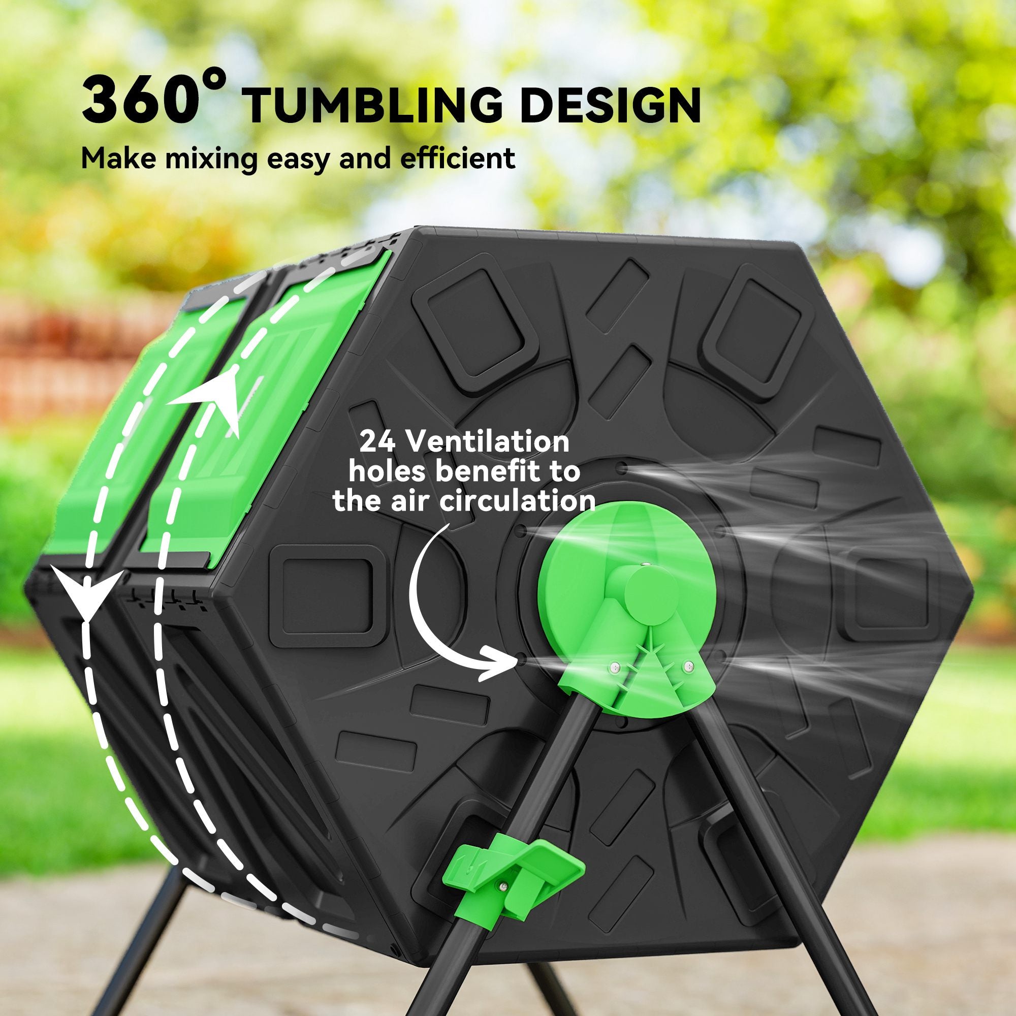 Outsunny Dual Chamber Garden Compost Bin, 130L Rotating Composter, Compost Maker with Ventilation Openings and Steel Legs