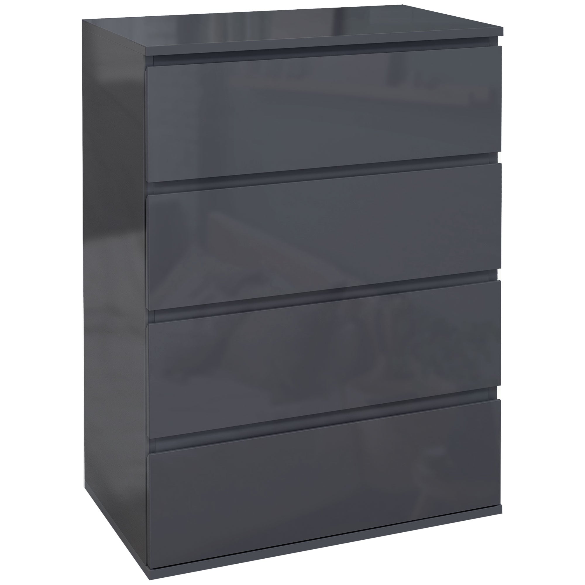 HOMCOM High Gloss Chest of Drawers, 4-Drawer Storage Cabinets, Modern Dresser, Storage Drawer Unit for Bedroom - North Peak Garden Furniture