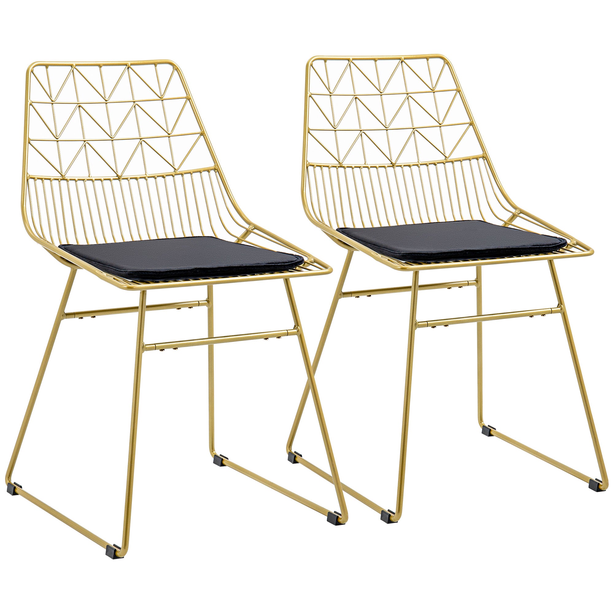 HOMCOM Luxurious Dining Chairs Set of 2, Metal Wire Kitchen Chair with Removable Velvet-feel Cushion, Cut-out Back and Steel Frame for Dining Room, Gold Tone