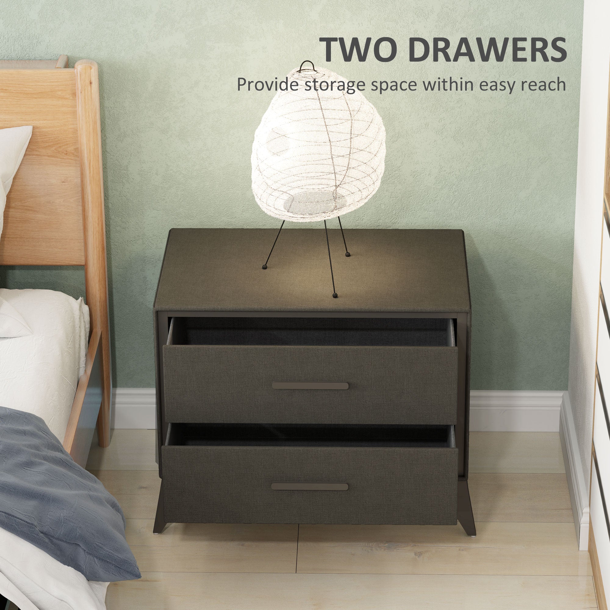 HOMCOM Velvet-Feel Chest of Two Drawers - Brown - North Peak Garden Furniture