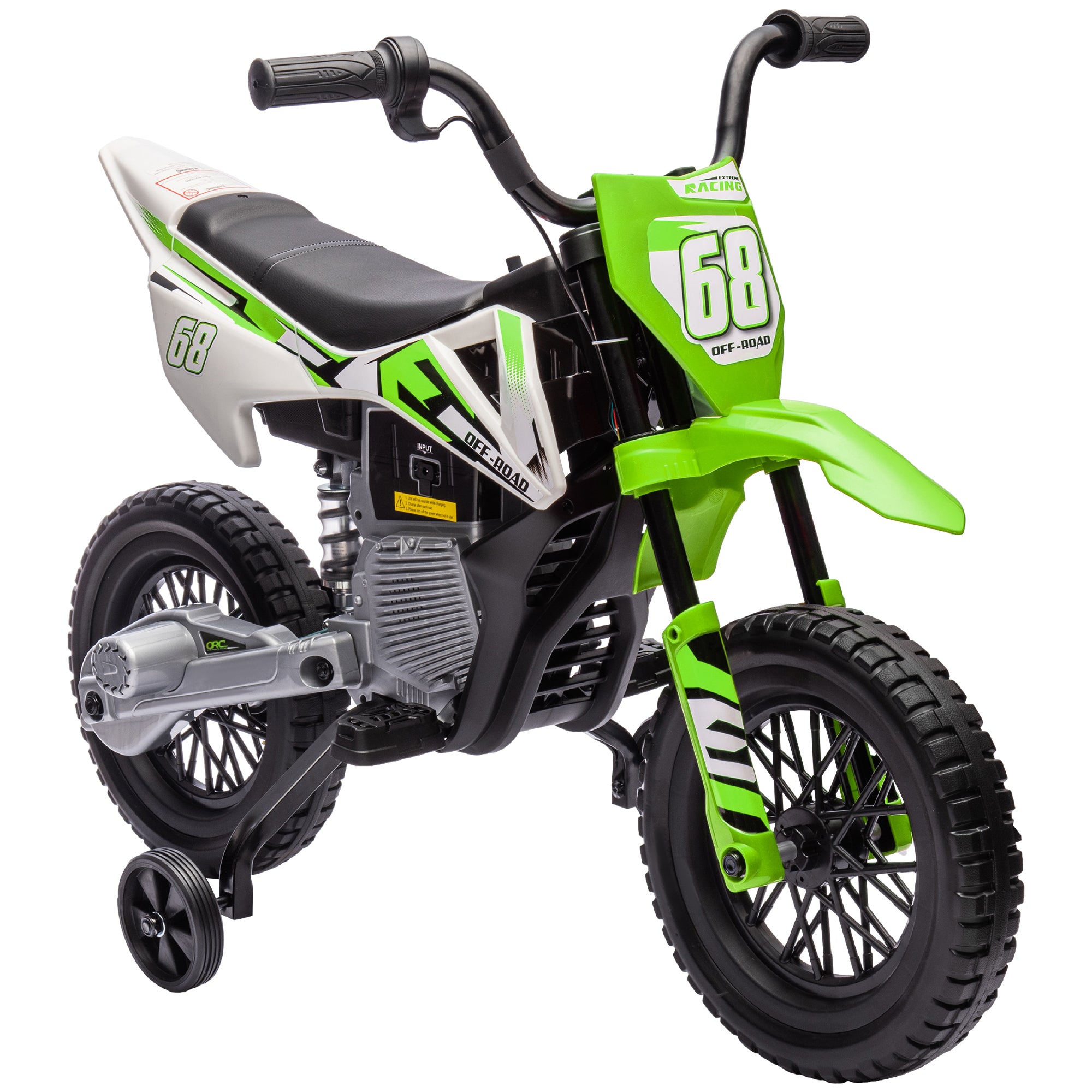 AIYAPLAY 12V Kids Electric Motorbike, Kids Electric Ride on motorcycle w/ Twist Grip Throttle, Training Wheels, Green - North Peak Garden Furniture