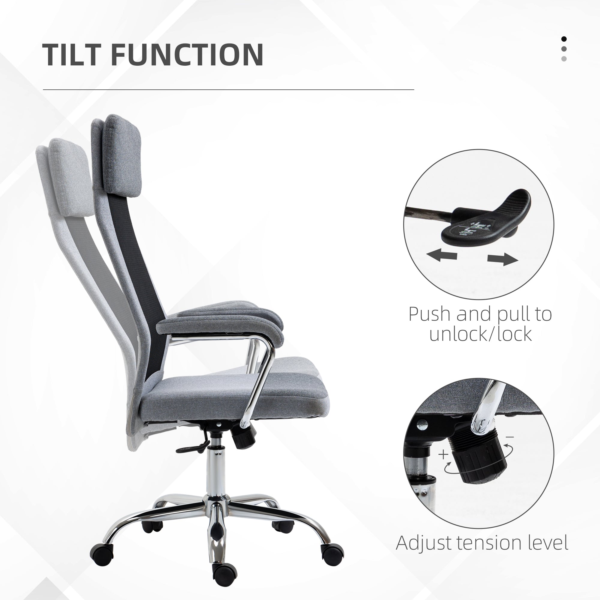 Vinsetto Office Chair, Ergonomic Desk Chair, High Back Computer Chair with Adjustable Height, Swivel Rolling Wheels, Mesh Back and Linen-Feel Fabric Seat for Home and Study, Grey - North Peak Garden Furniture