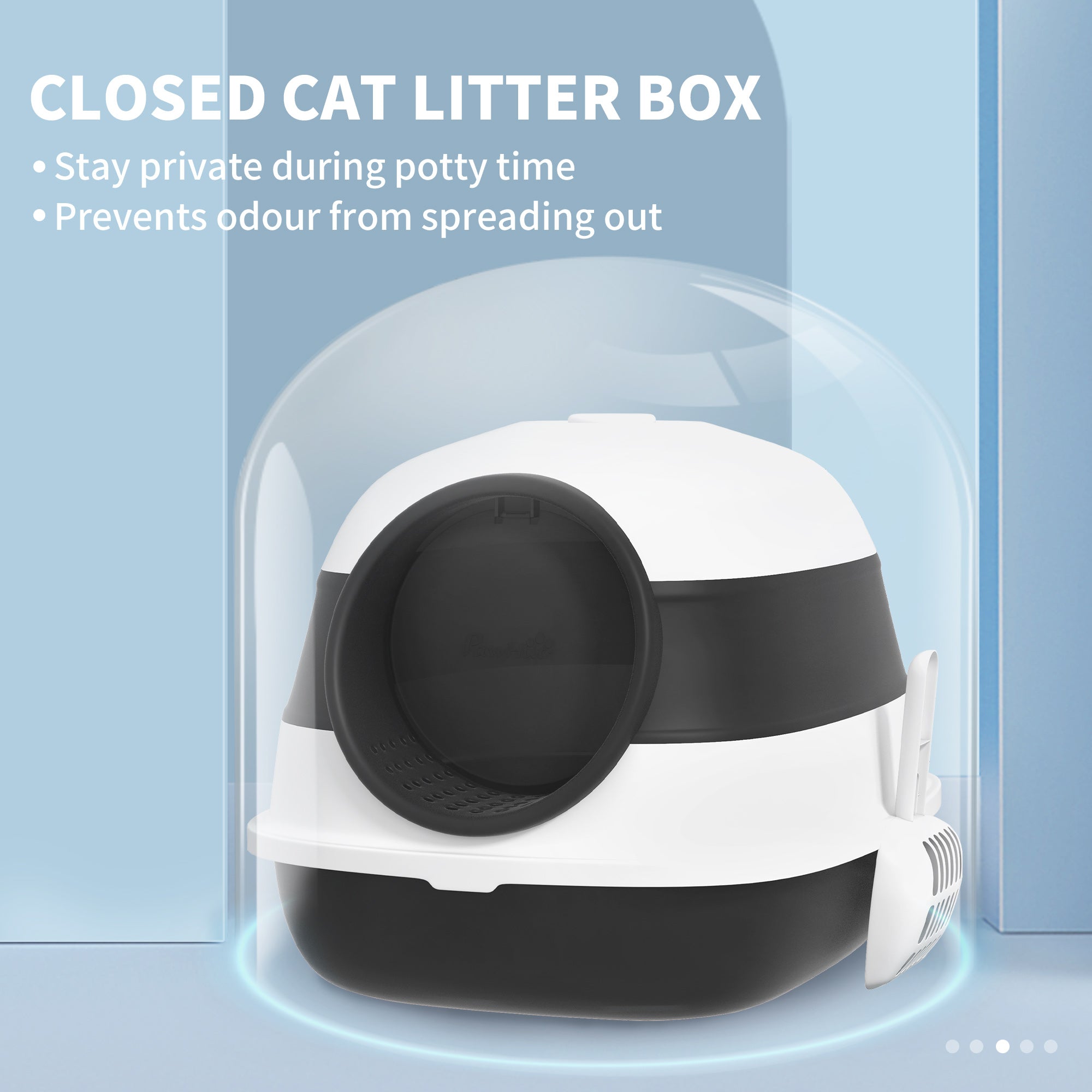 PawHut Foldable Cat Litter Tray with Lid, Deodorant, Scoop, Black - North Peak Garden Furniture