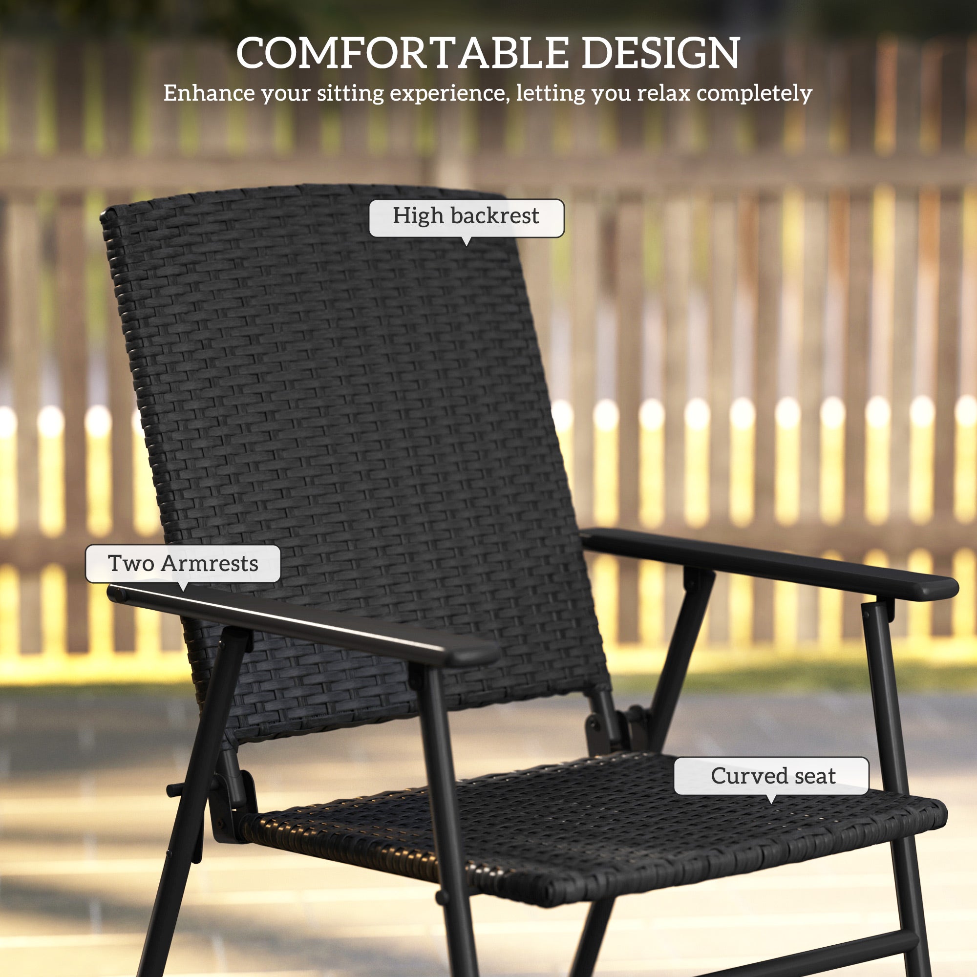 Outsunny Set of Four Folding Rattan Seat Chairs - Black - North Peak Garden Furniture