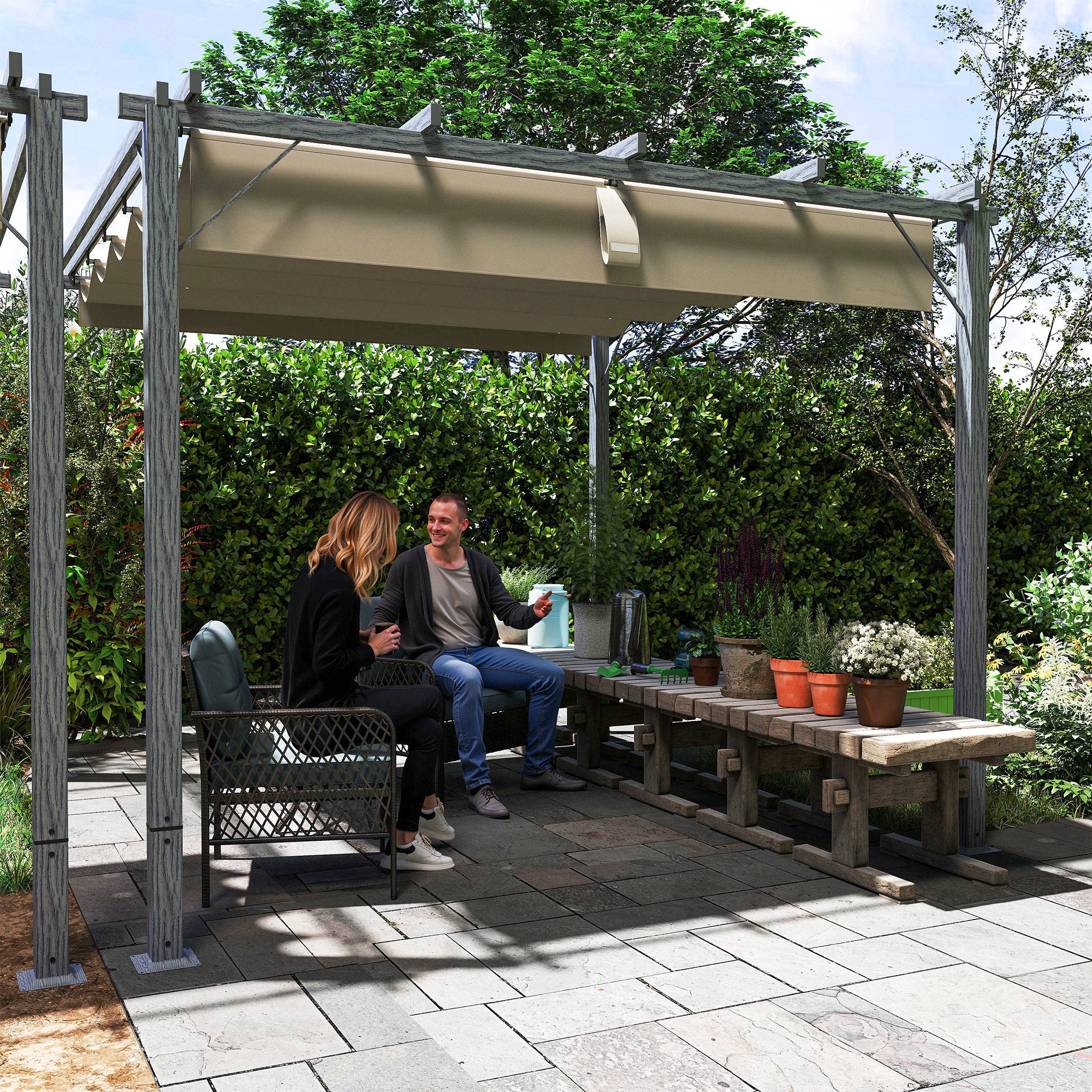 Outsunny 3 x 3 m Retractable Roof Pergola - Grey - North Peak Garden Furniture