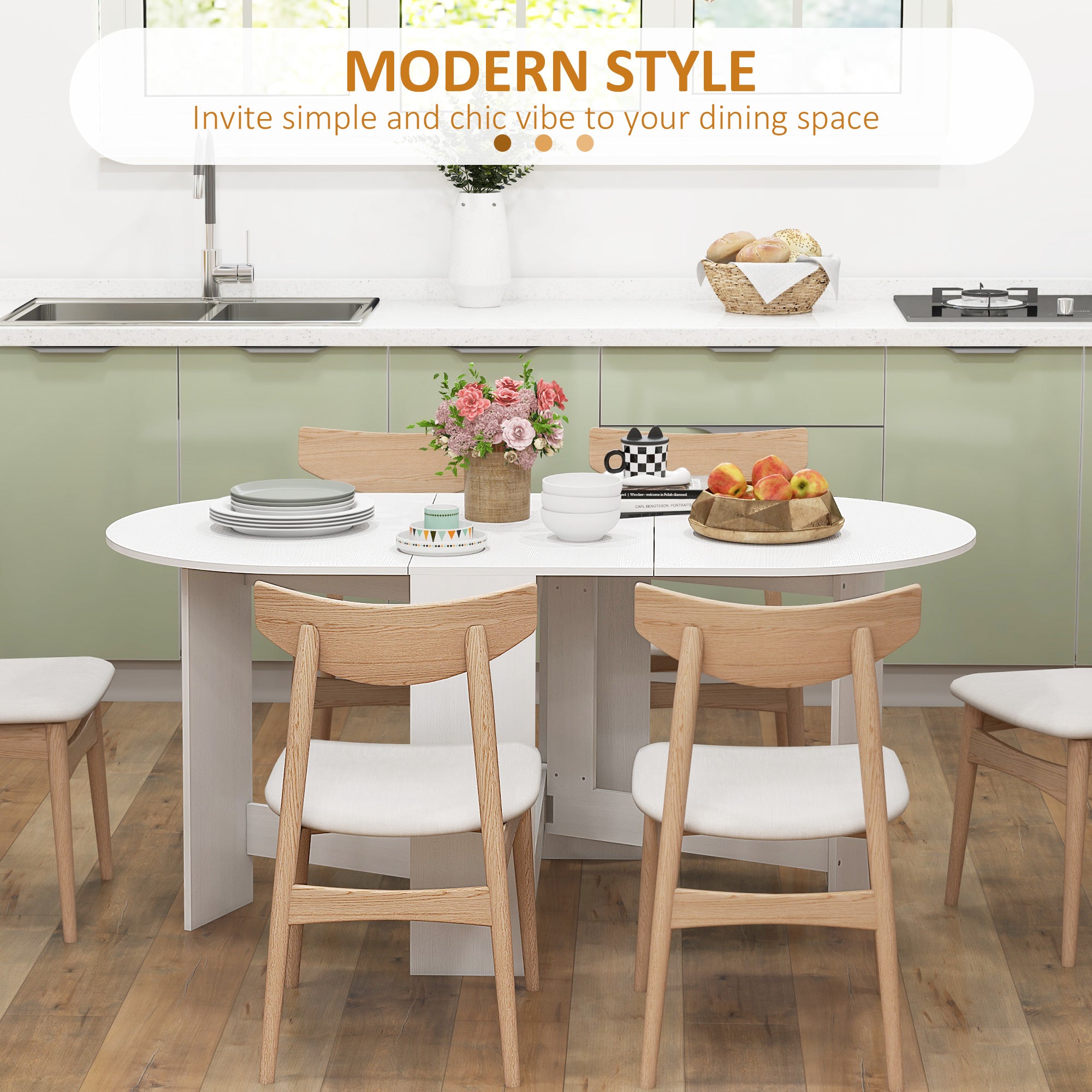HOMCOM Folding Dining Table, Drop Leaf Table for Small Spaces, Oval Tabletop for Dining Room, Ash Wood-Effect - North Peak Garden Furniture