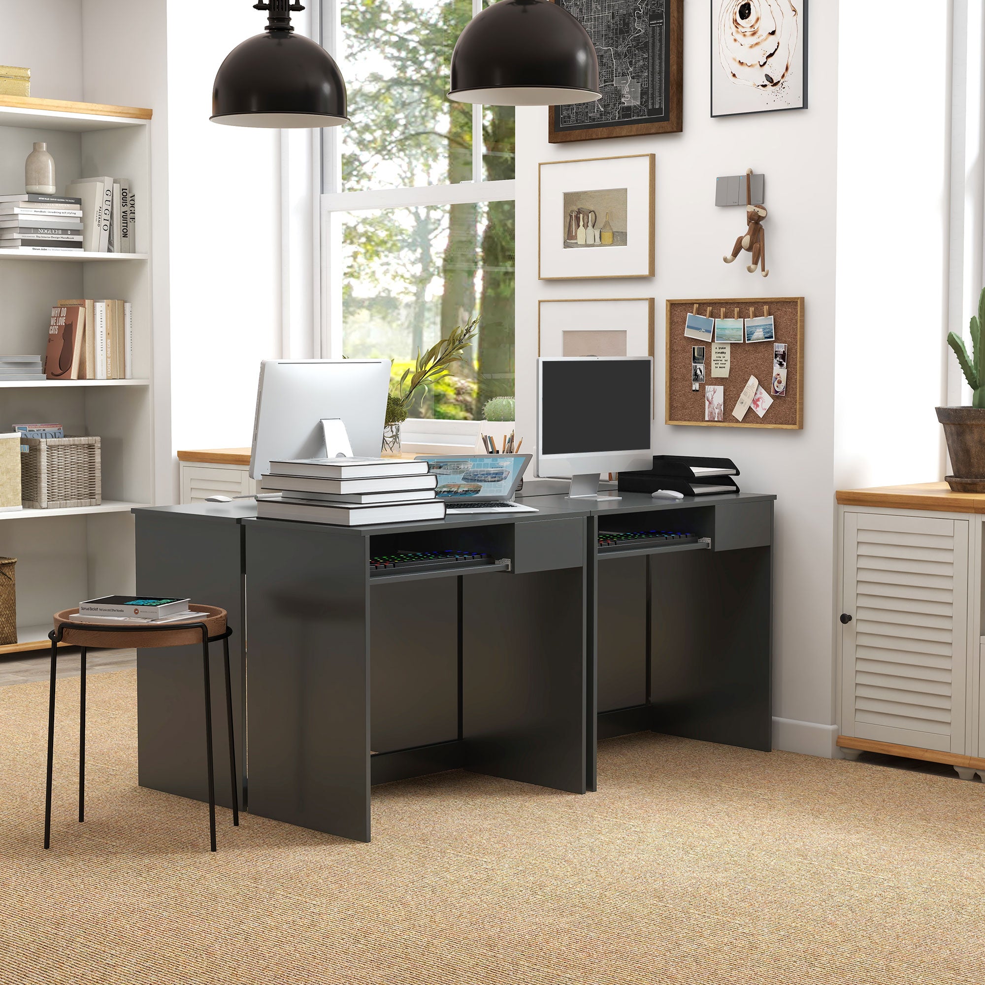 HOMCOM Compact Computer Desk with Keyboard Tray and Drawer, Study Desk, Writing Desk for Home Office, Grey - North Peak Garden Furniture