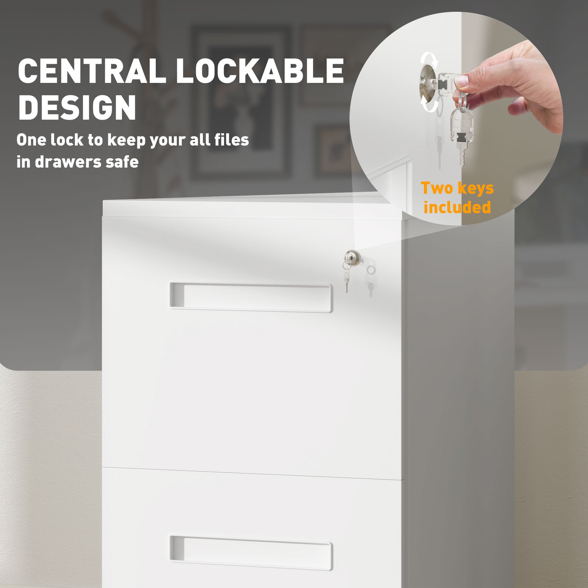 Vinsetto Mobile Steel File Cabinet, 2-Drawer Filing Cabinet, Vertical Lockable Home Office Organizer with Adjustable Partition for A4 Letter Size, White - North Peak Garden Furniture