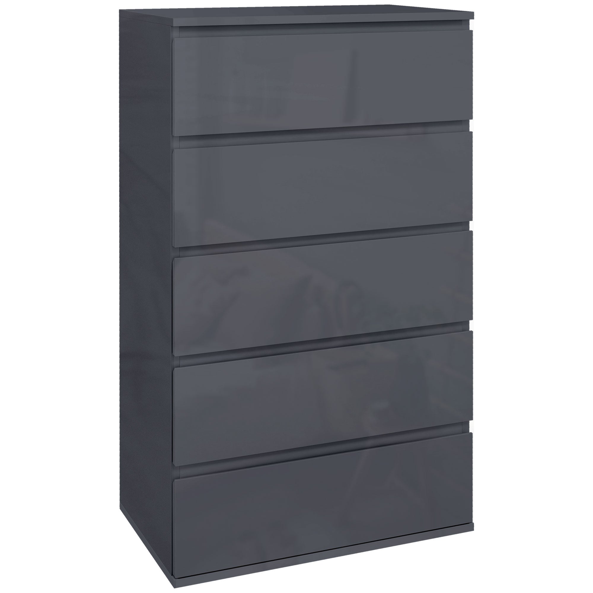HOMCOM High Gloss Chest of Drawers, 5-Drawer Storage Cabinets, Modern Dresser, Storage Drawer Unit for Bedroom - North Peak Garden Furniture