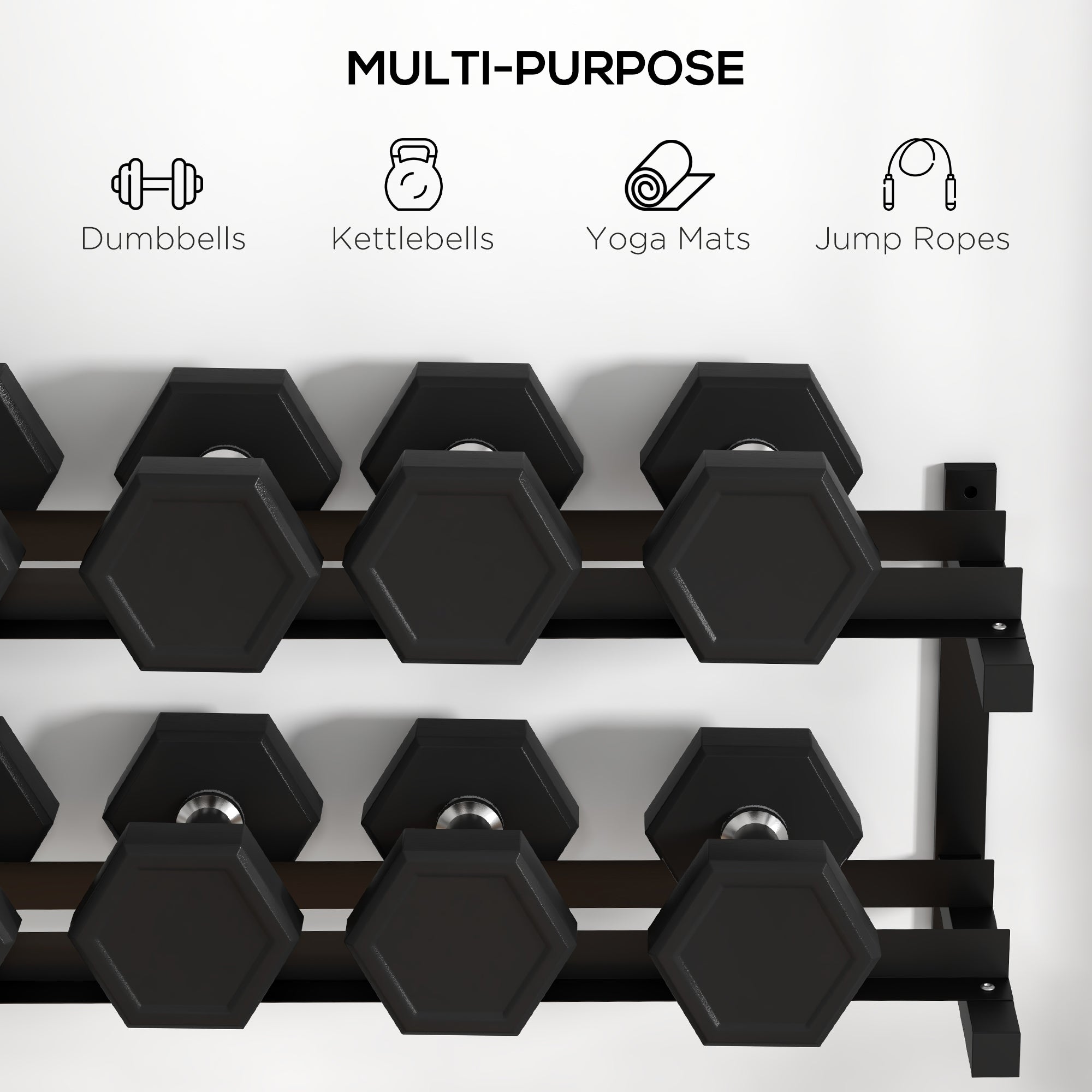 SPORTNOW Wall-Mounted Dumbbell Rack, 2-Tier Weight Stand, Space-Saving and Multi-Functional Steel organiser for Home Gym, Black
