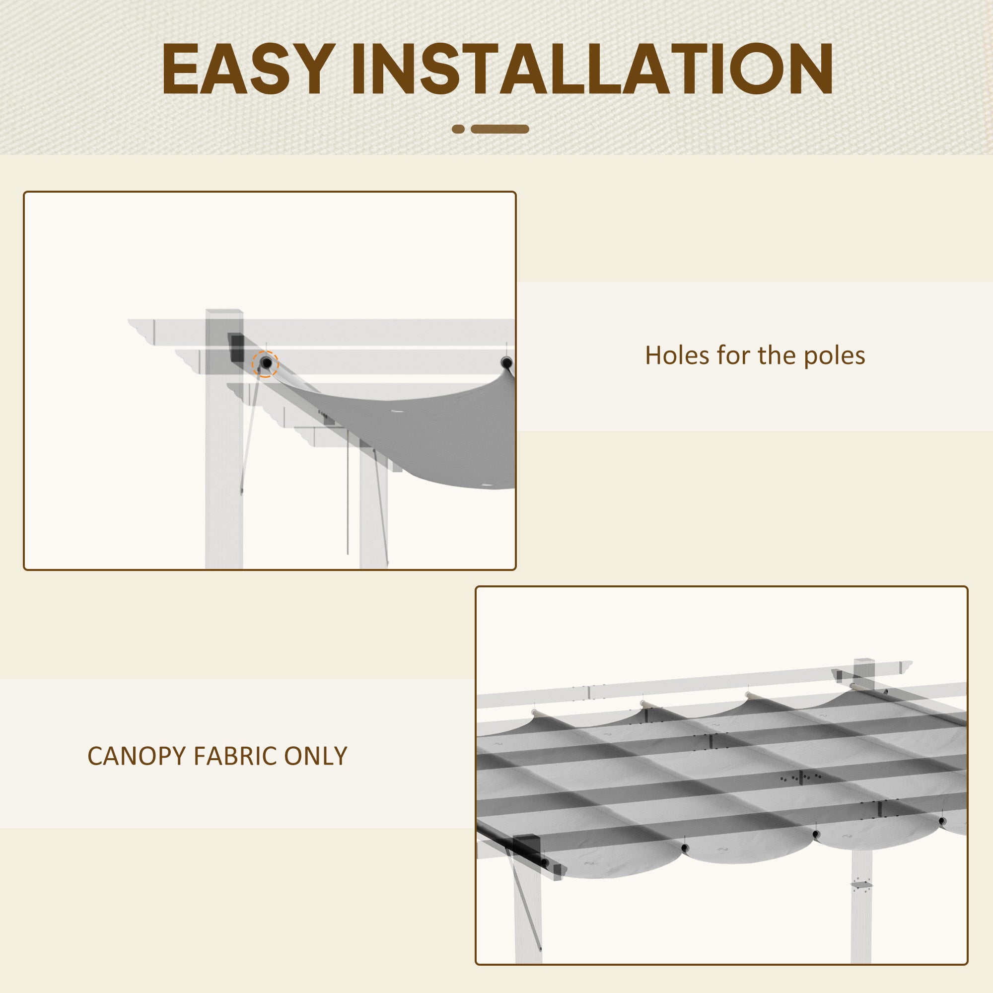 Outsunny Retractable Pergola Shade Cover, Replacement Canopy Fabric for 3 x 3 (m) Pergola, Gazebo Retractable Roof, Light Grey - North Peak Garden Furniture