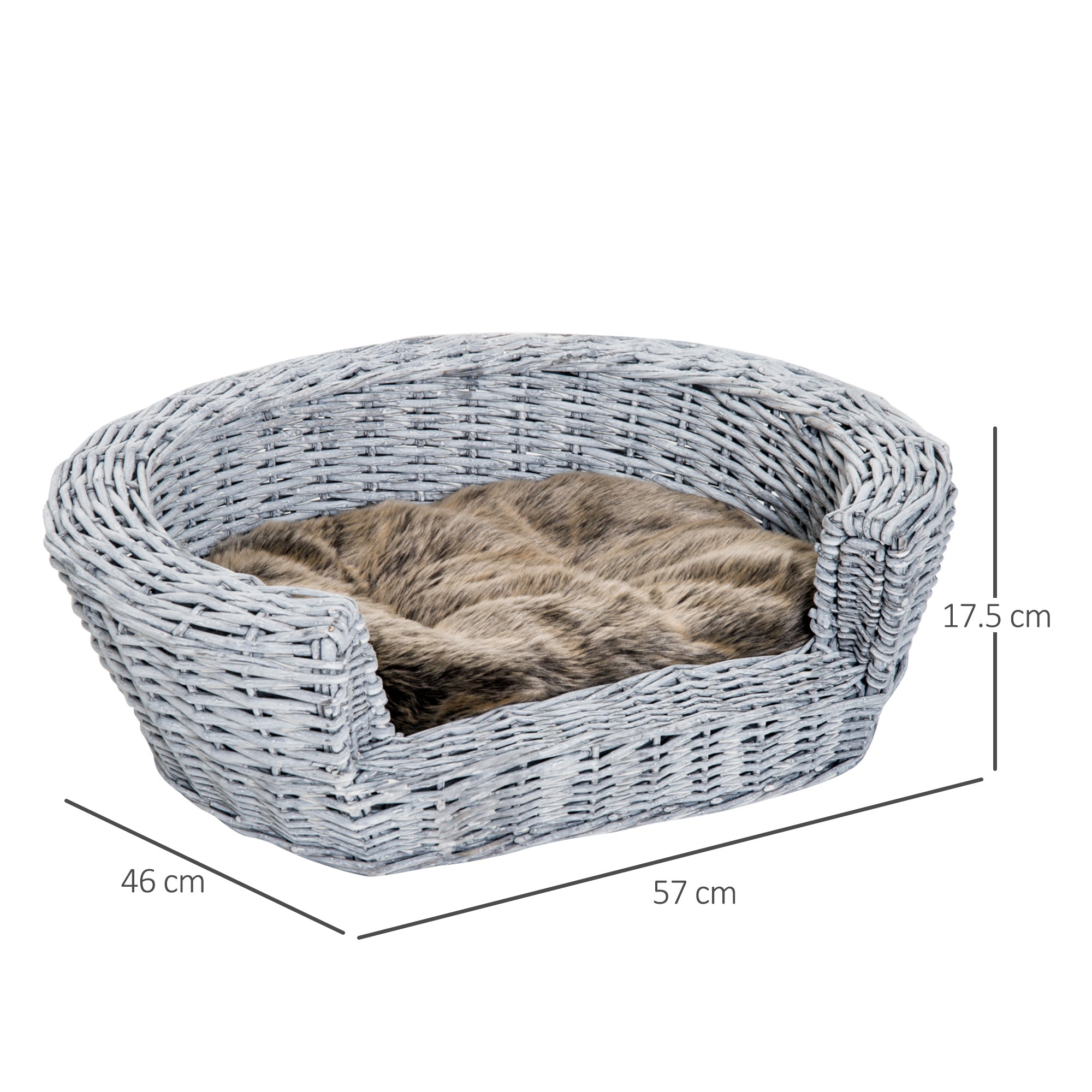 PawHut Willow Pet Sofa: Rattan Basket with Soft Cushion for Cats & Small Dogs, Durable Design, 57Lx46Wx17.5H cm, Grey