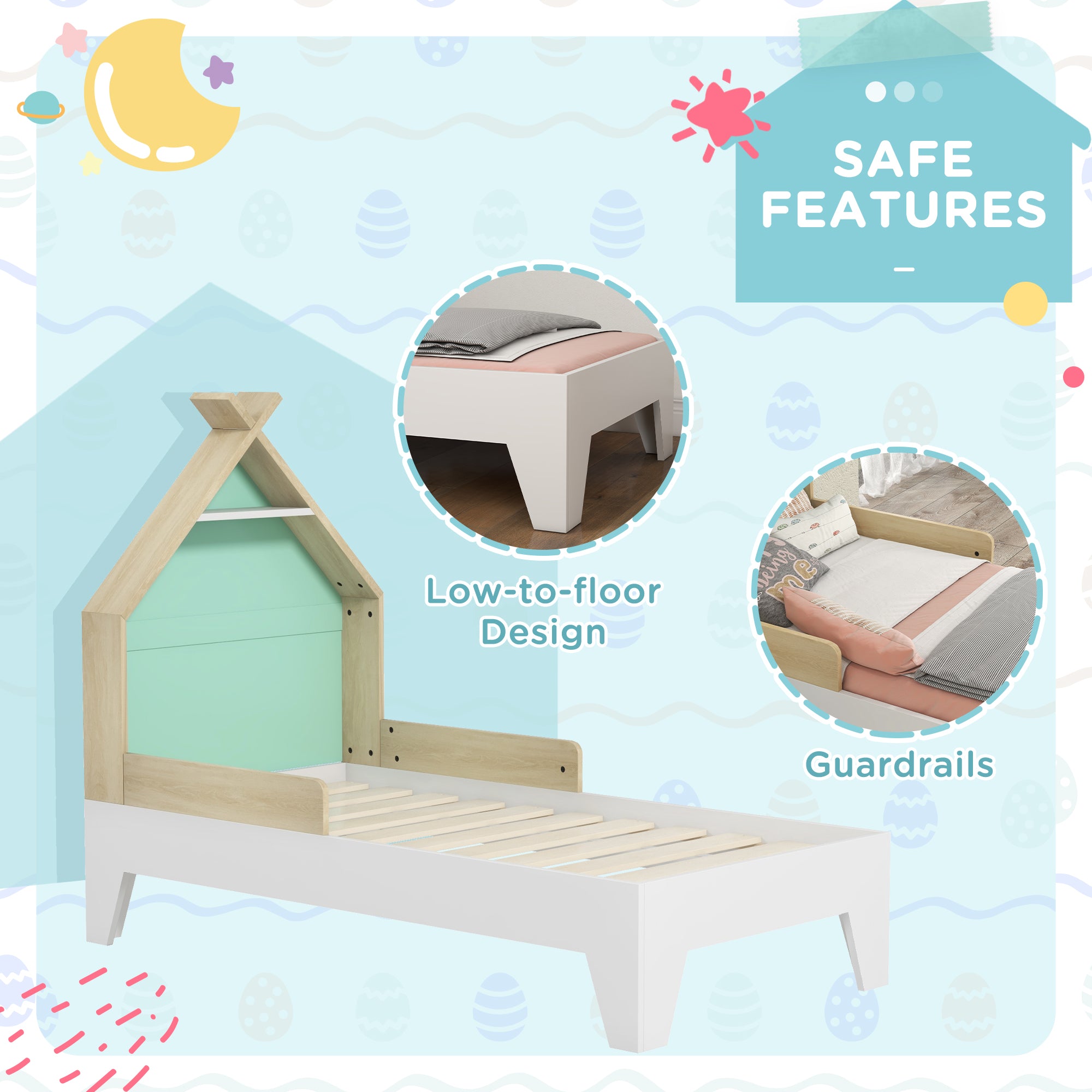 AIYAPLAY Toddler Bed Frame Treehouse Style, Single Bed Frame with Safety Guardrails, Green - North Peak Garden Furniture