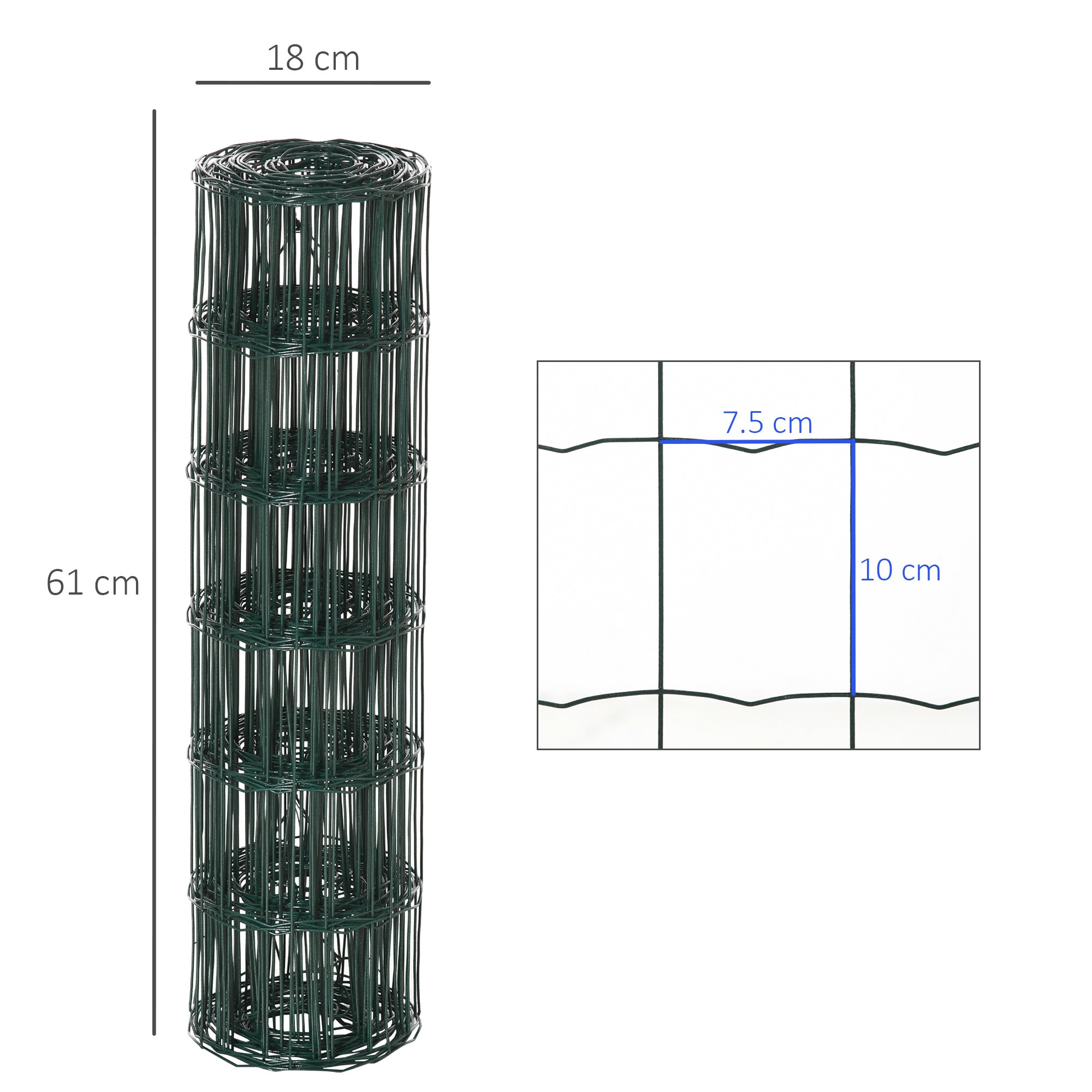PawHut 0.6M x 10M Chicken Wire Mesh Roll Rabbit Poultry Animal Fence PVC Coated Steel Metal Garden Netting Fencing - North Peak Garden Furniture