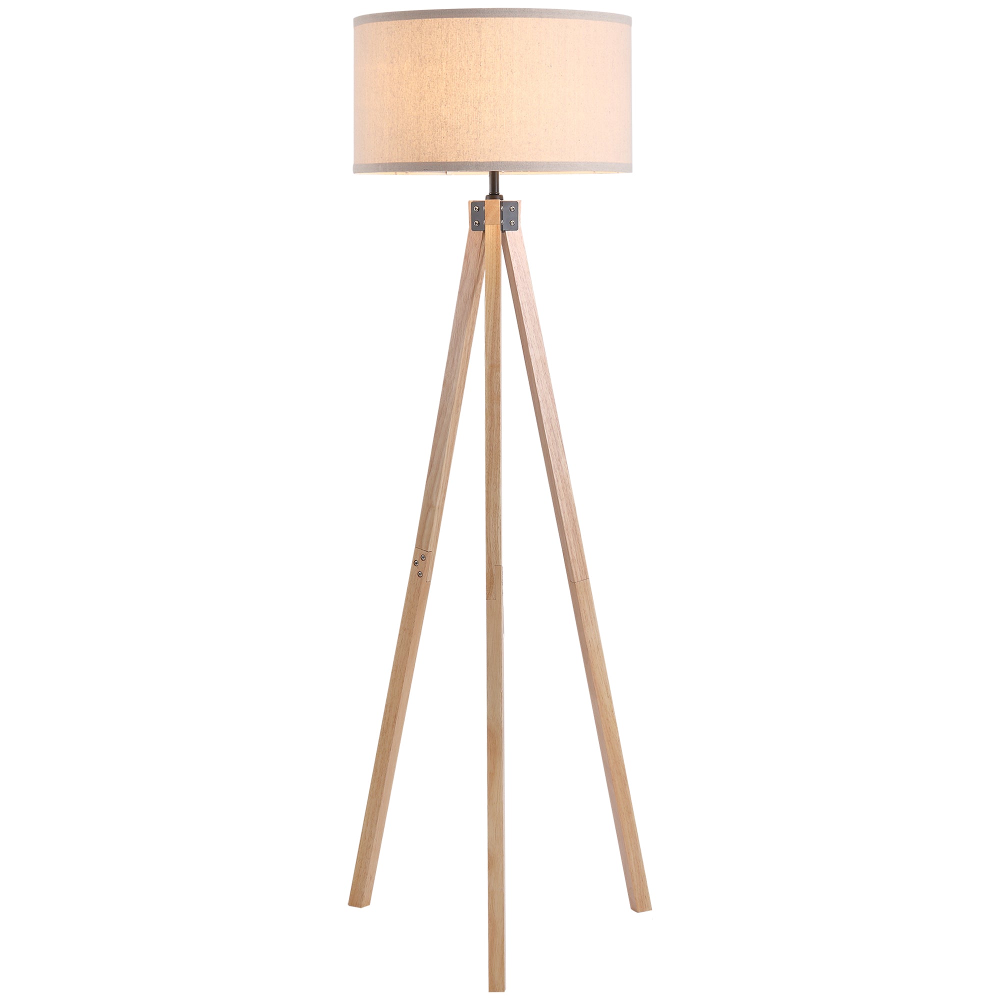 HOMCOM 5FT Elegant Wood Tripod Floor Lamp Free Standing E27 Bulb Lamp Versatile Use For Home Office - Beige - North Peak Garden Furniture