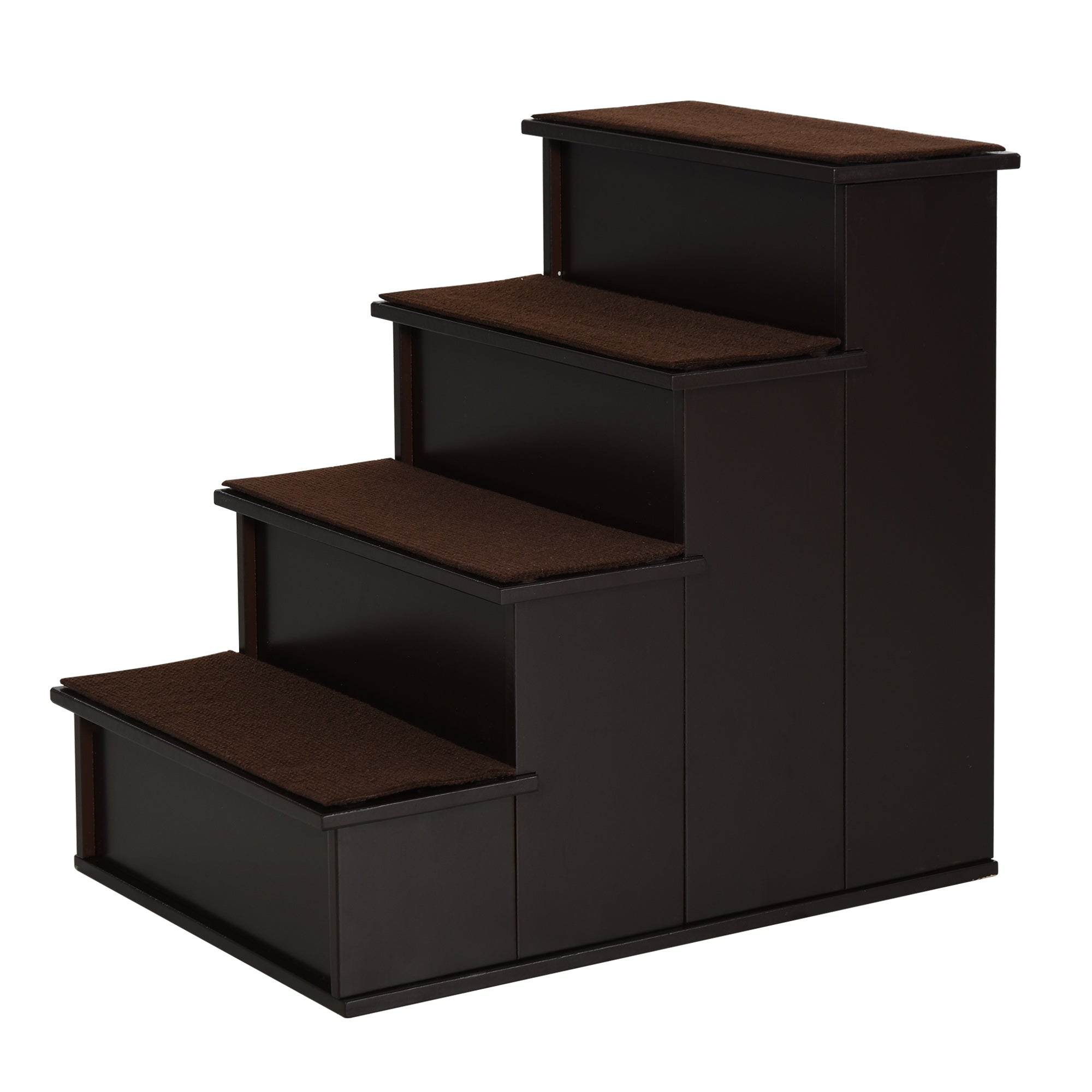 PawHut 4 Step Wooden Dog Steps Pet Stairs for Dogs, Cat Ladder for Bed Couch with Non-Slip Carpet 40 x 59 x 54.2 cm, Dark brown - North Peak Garden Furniture