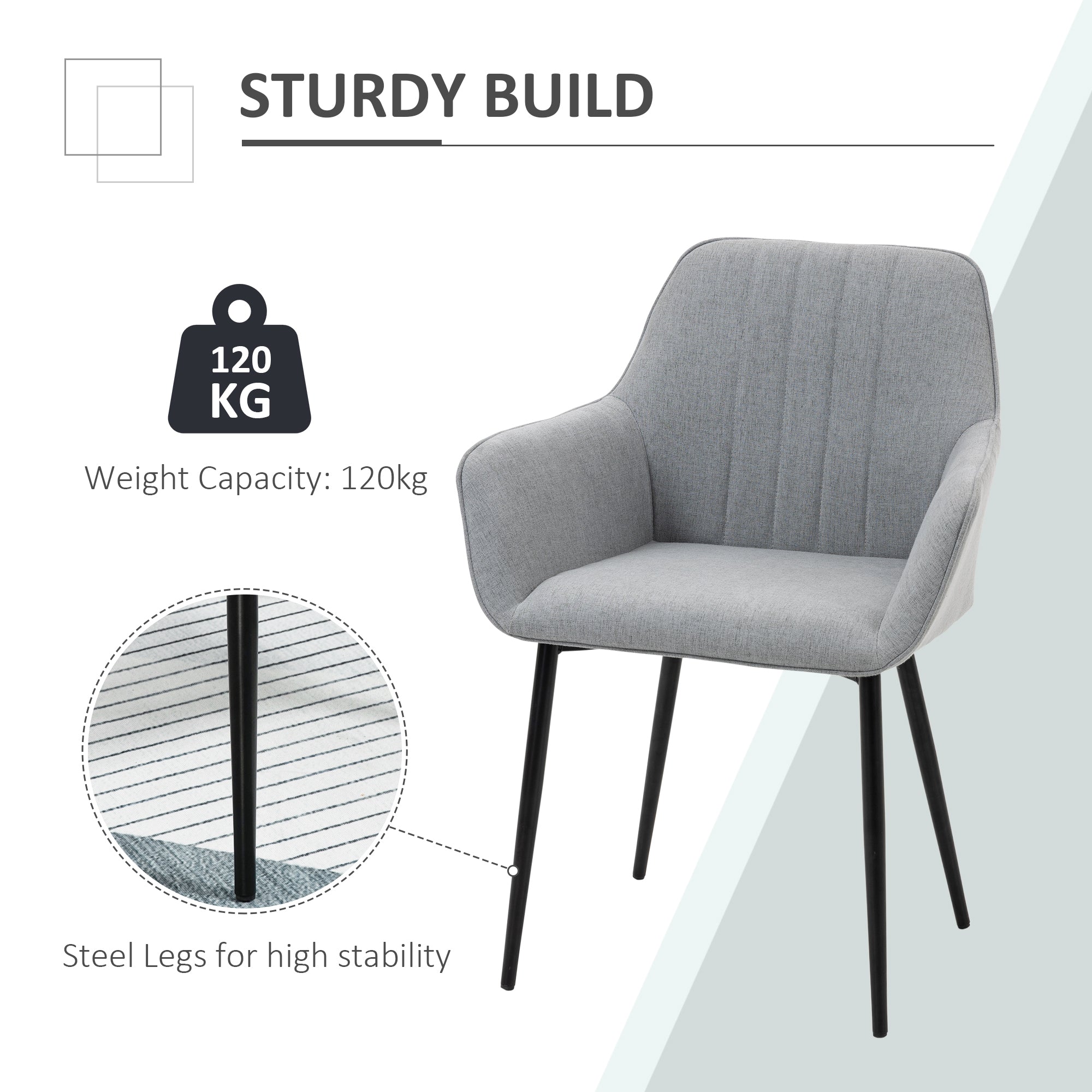 HOMCOM Dining Chairs Upholstered Linen Fabric Accent Chairs with Metal Legs, Set of 2, Light Grey - North Peak Garden Furniture