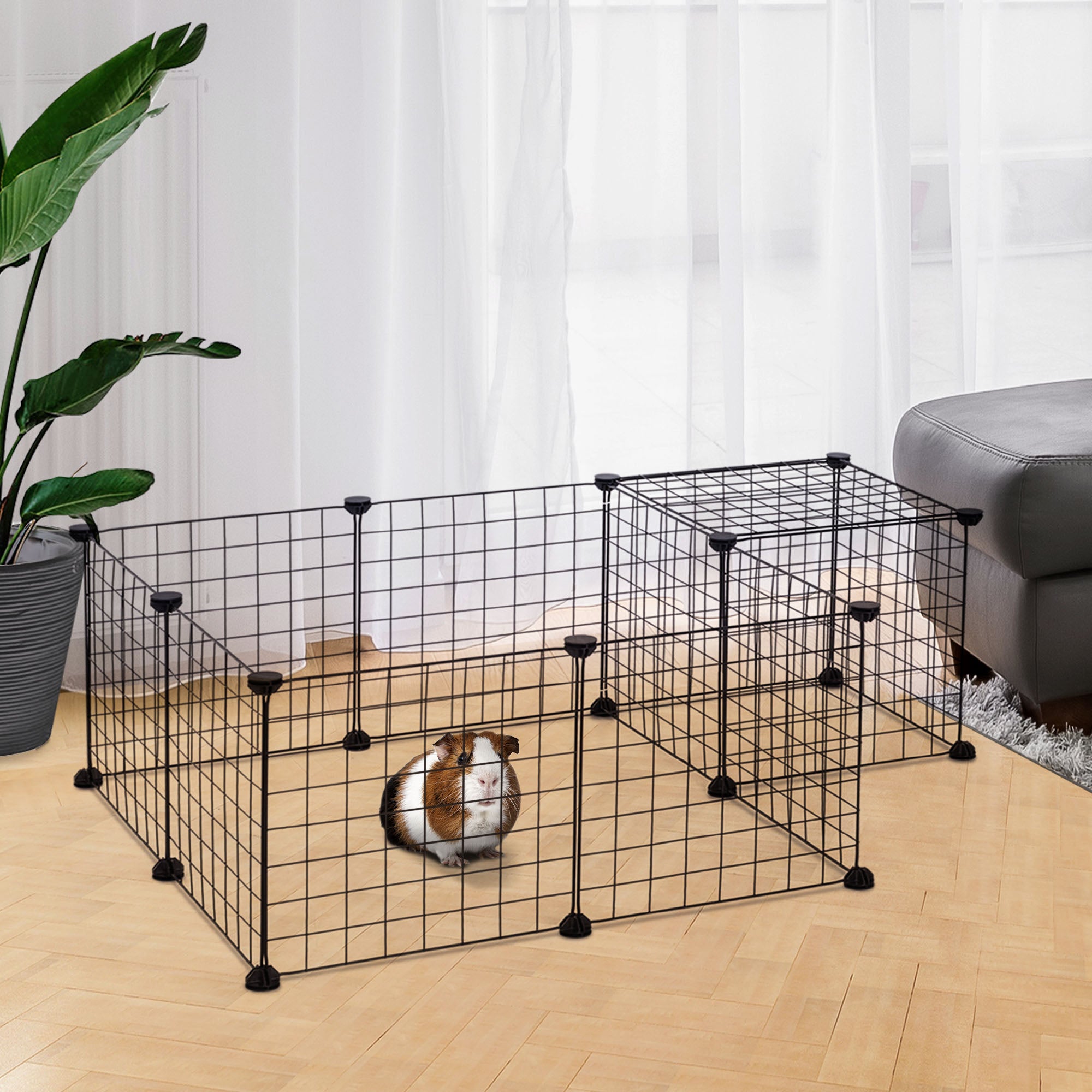PawHut DIY Pet Playpen Metal Wire Fence 12 Panel Enclosure Indoor Outdoor Guinea Pig Rabbit Small Animals Cage Black - North Peak Garden Furniture