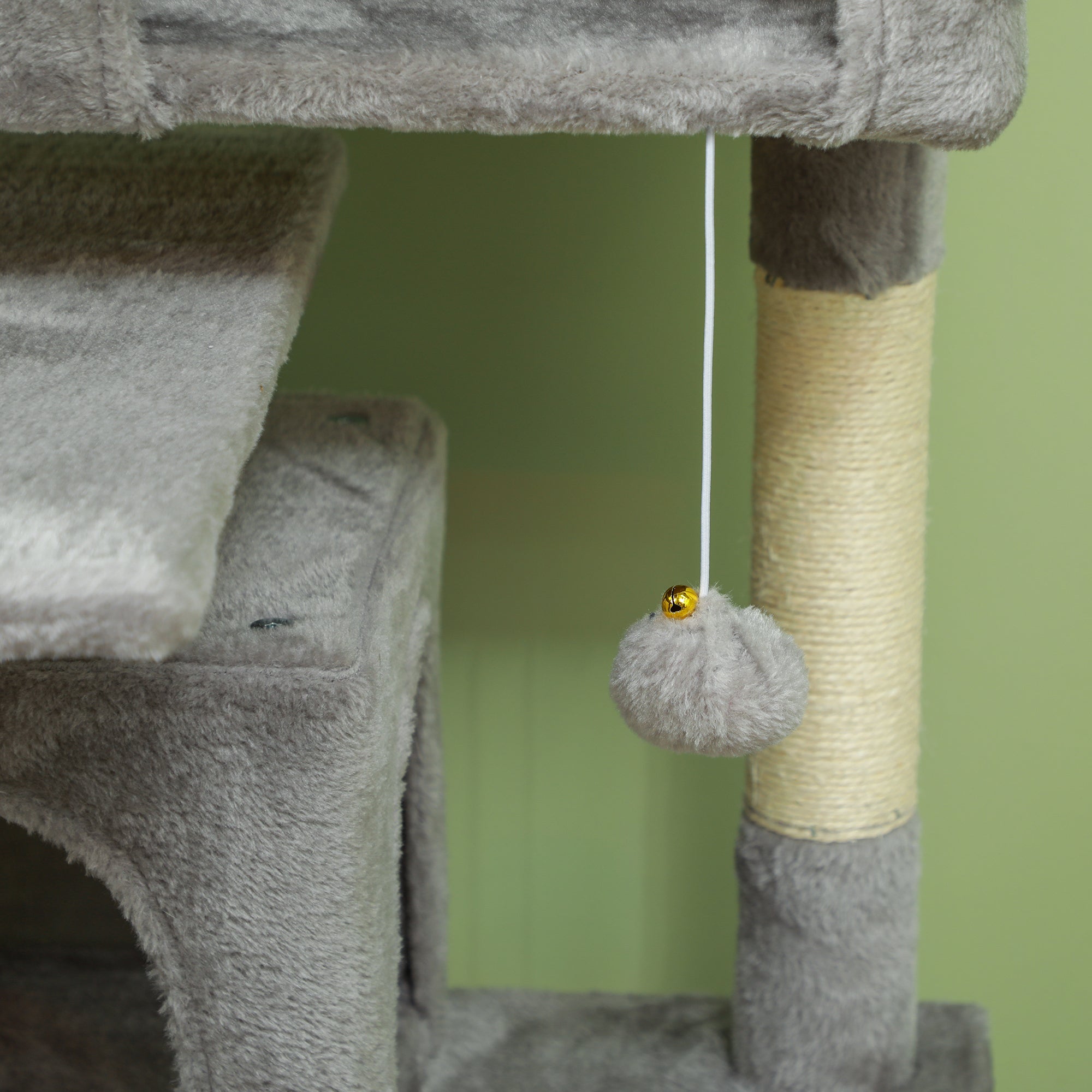PawHut 138cm Cat Tree, Multi-Level Cat Tower with Scratching Posts and Pad, Bed, Condos, Platforms, Toy Balls, Light Grey - North Peak Garden Furniture