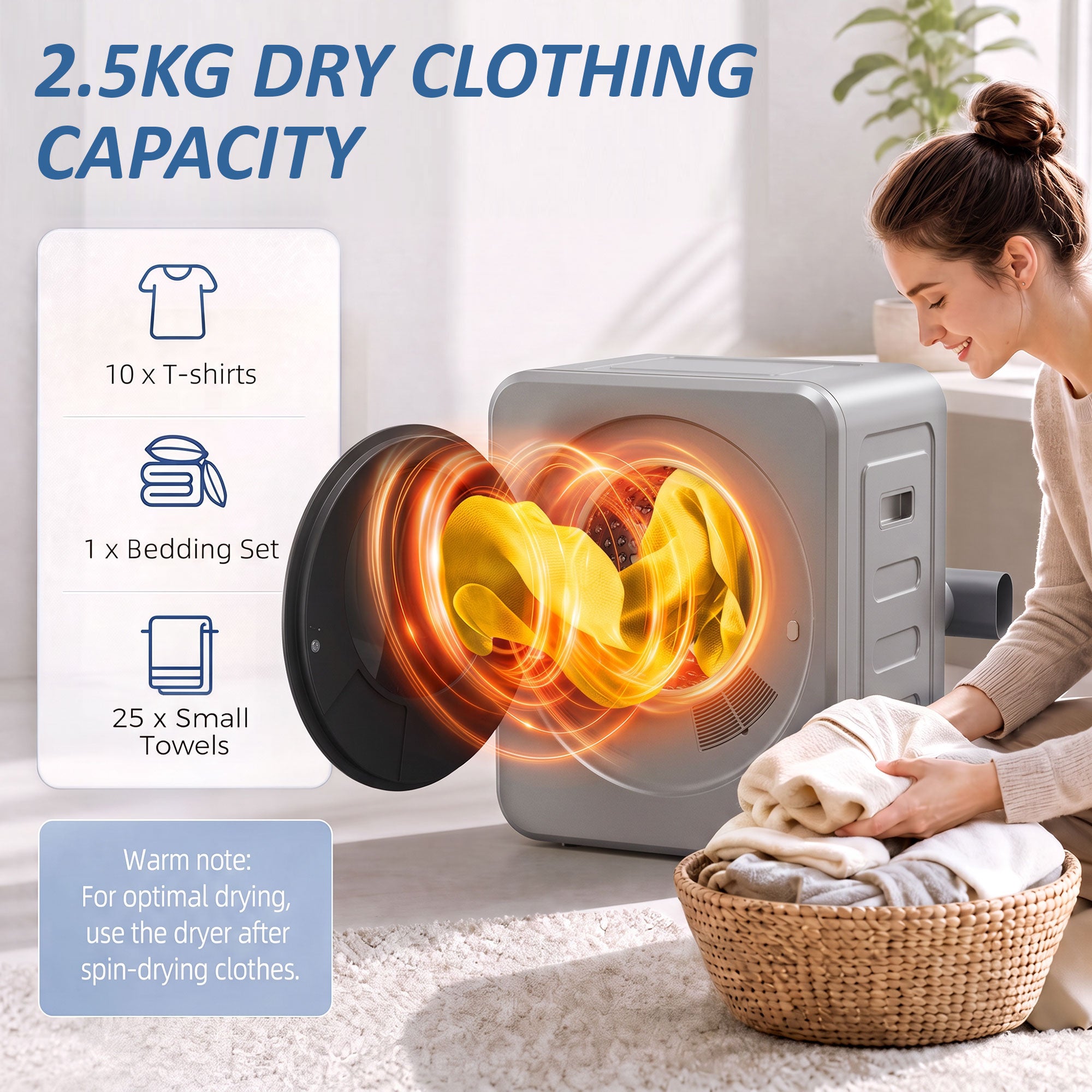 HOMCOM Vented Tumble Dryer, 4 kg Front Tumble Dryer with Stainless Steel Tub, 800W Compact Freestanding, Silver