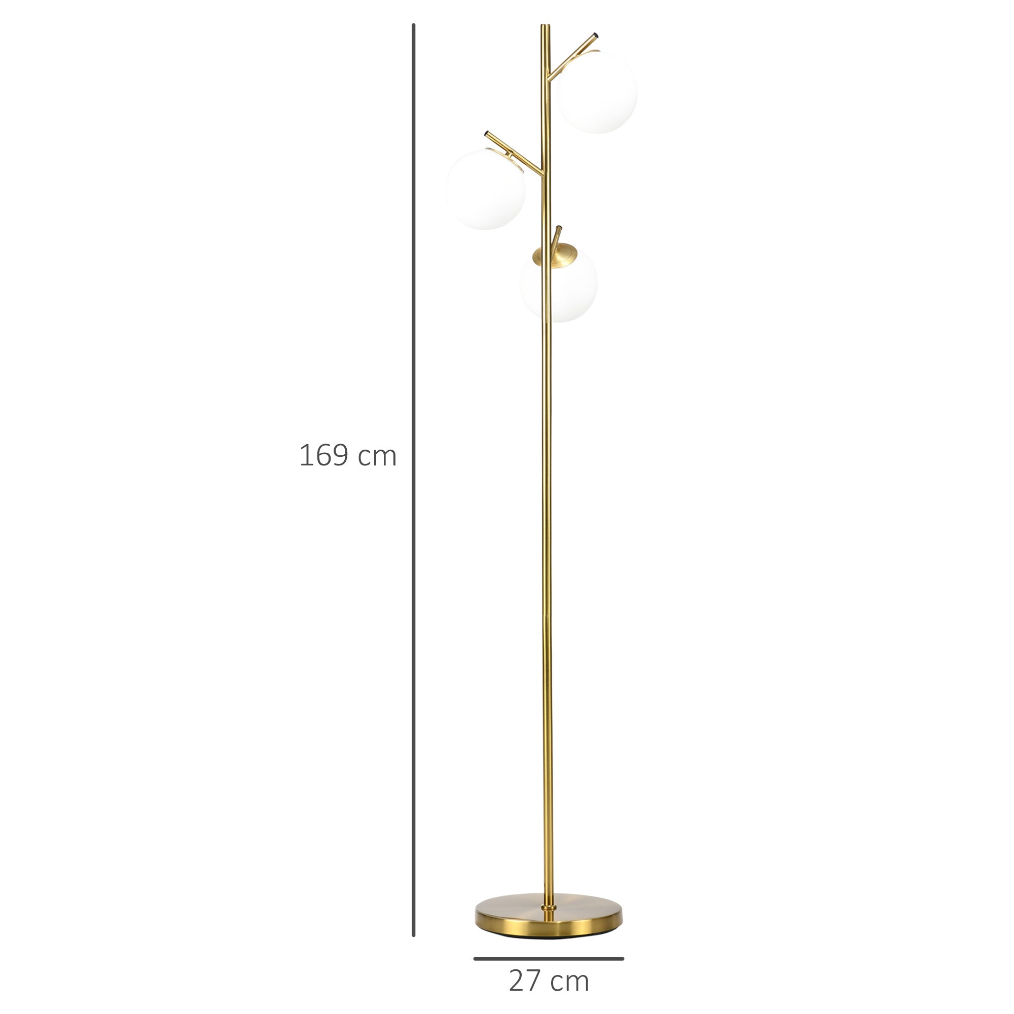 HOMCOM 3-Light Tree Floor Lamps for Living Room, Modern Standing Lamp for Bedroom with Globe Lampshade, Steel Base, Bulb not Included, Gold Tone - North Peak Garden Furniture