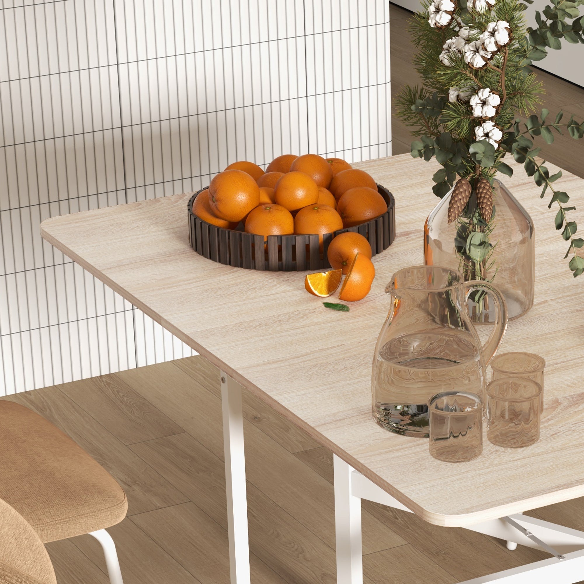 HOMCOM 4-6 Person Drop Leaf Dining Table - Wood-Effect - North Peak Garden Furniture