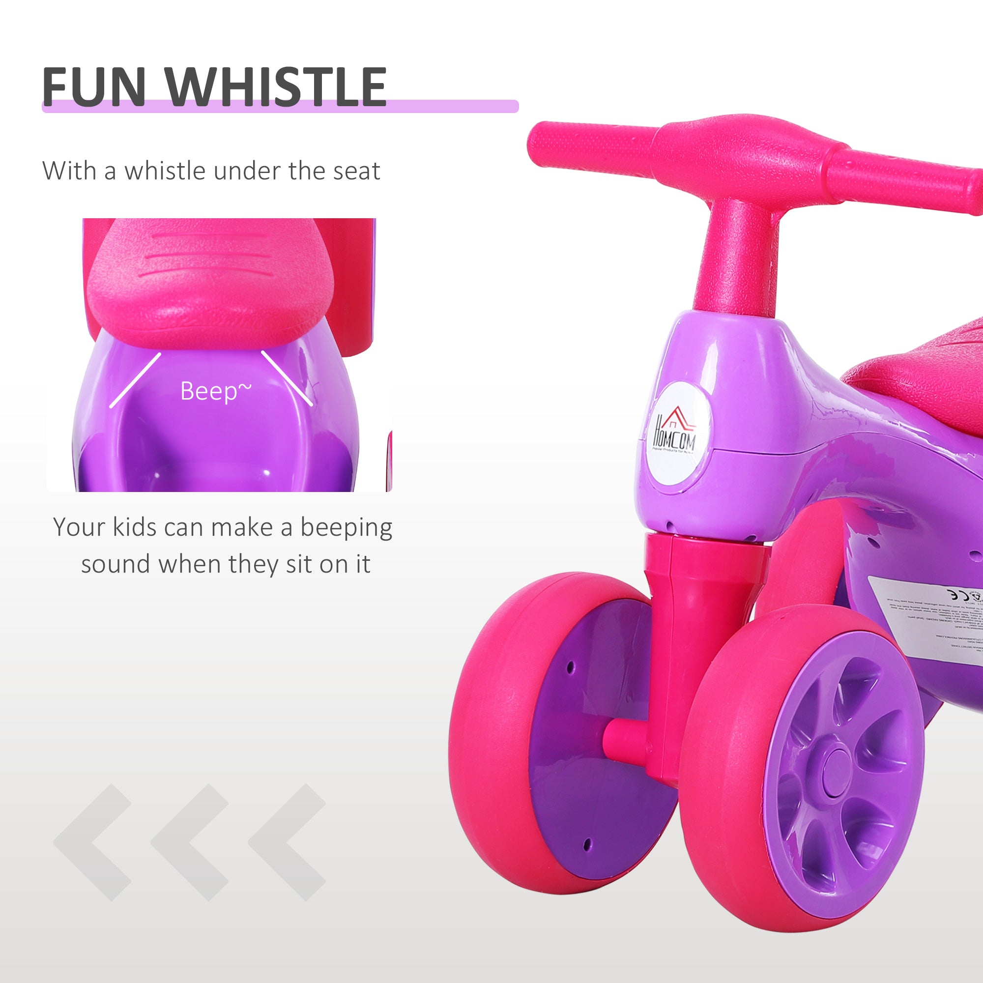 HOMCOM Baby Balance Bike Toddler Training Walker Smooth Rubber Wheels Ride on Toy Storage Bin Gift for Boys Girls Violet Fuchsia - North Peak Garden Furniture