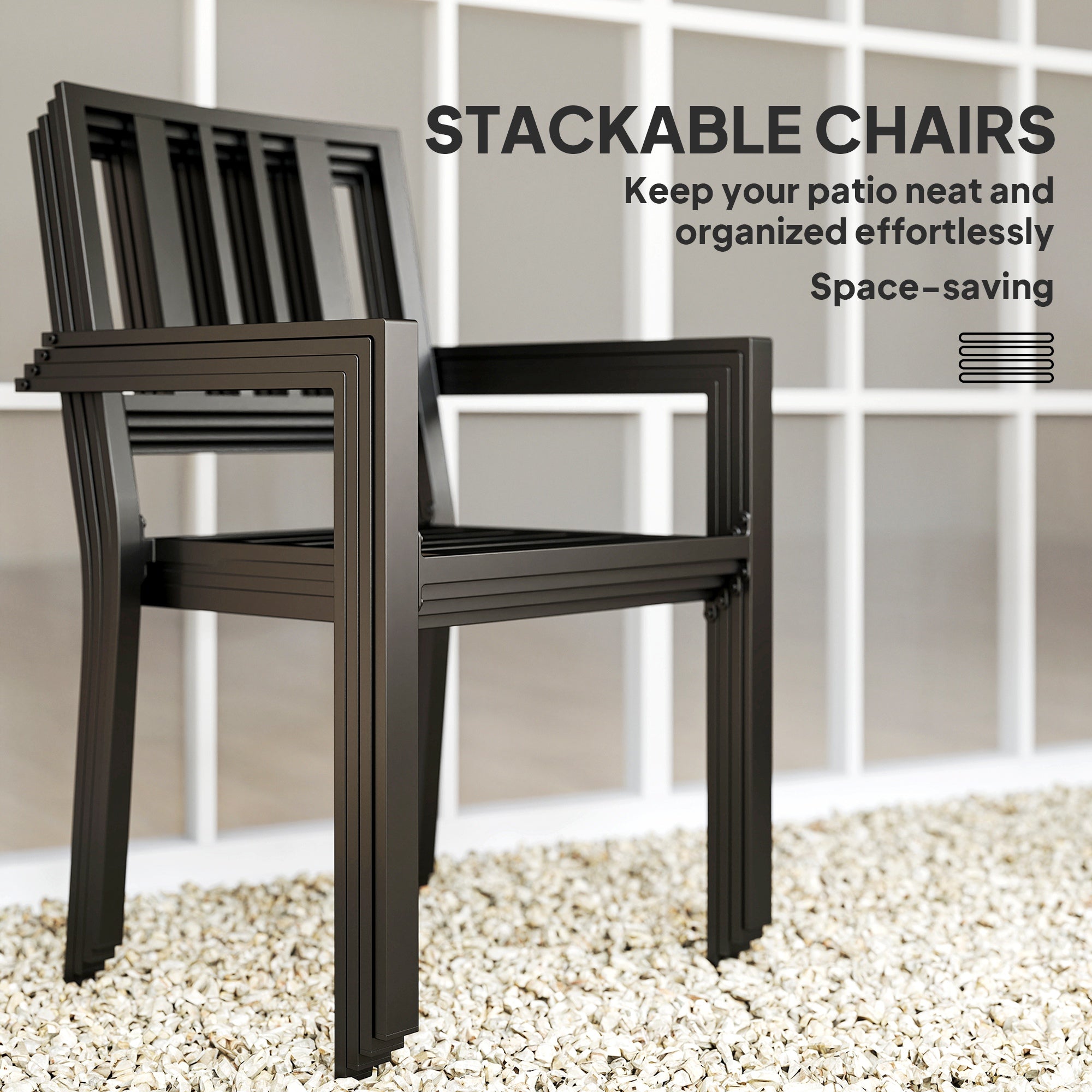 Outsunny Set of Four Minimal Metal Garden Chairs - Black - North Peak Garden Furniture