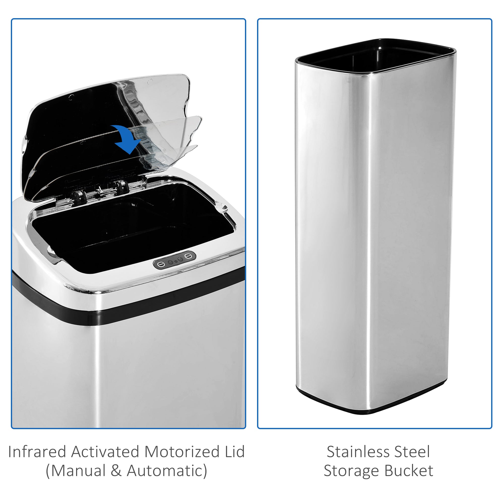 HOMCOM 50L Infrared Touchless Automatic Motion Sensor Dustbin Stainless Steel Trash Can Home Office - North Peak Garden Furniture
