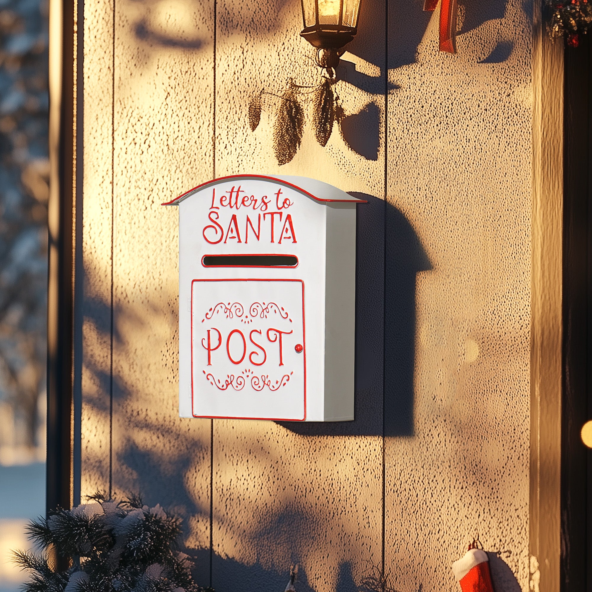 HOMCOM A5 Christmas Letter Postbox - White/Red - North Peak Garden Furniture