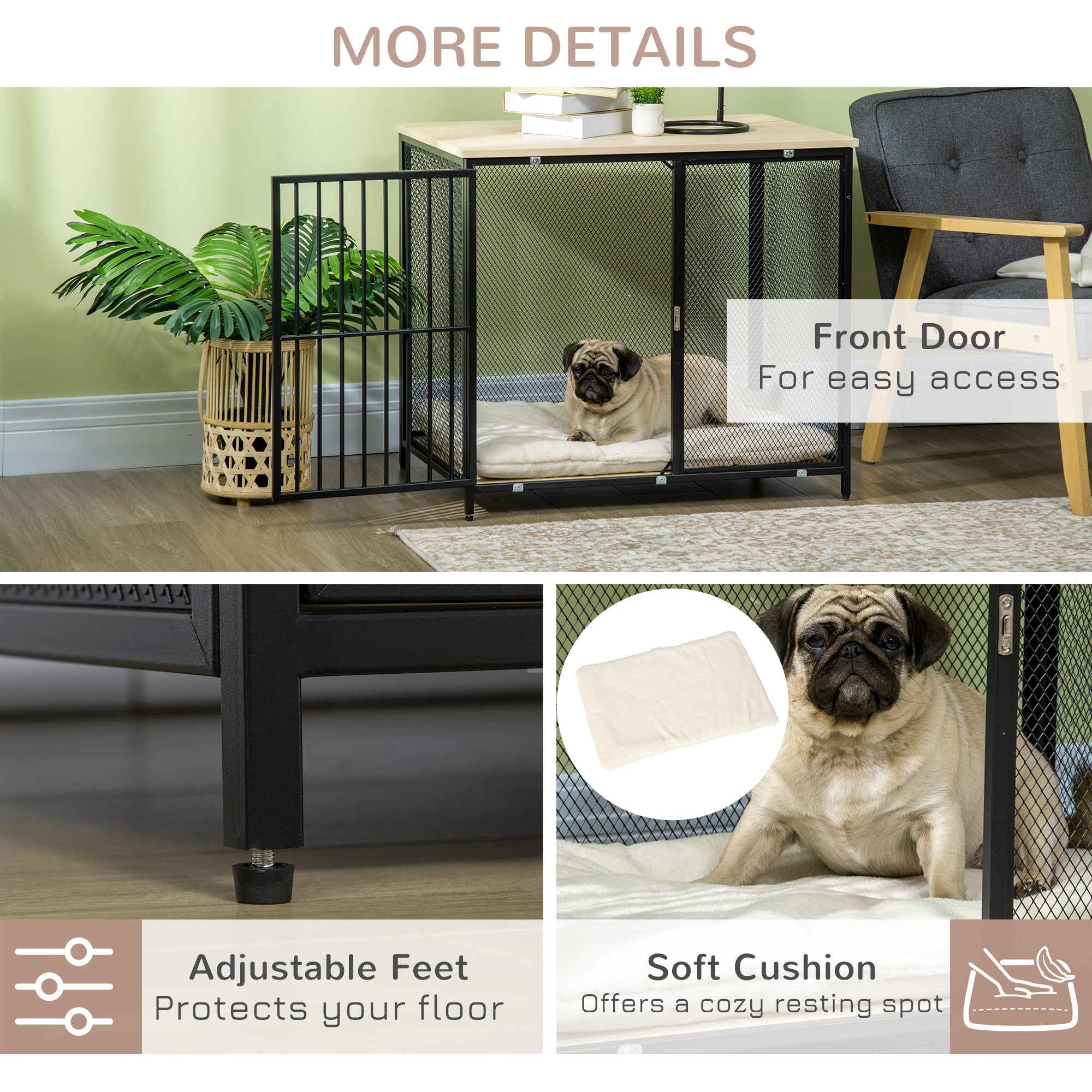 PawHut Dog Cage Side Table, with Cushion, for Small and Medium Dogs - North Peak Garden Furniture