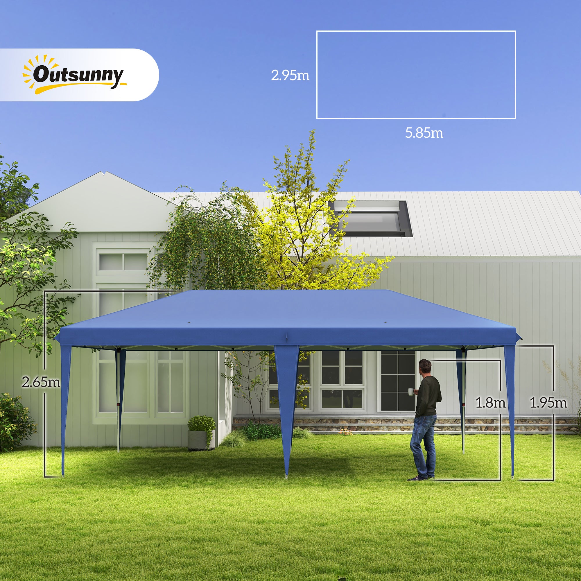 Outsunny Pop Up Gazebo, Double Roof Foldable Canopy Tent, Height Adjustable Wedding Awning Canopy w/ Carrying Bag, 6 m x 3 m x 2.65 m, Blue