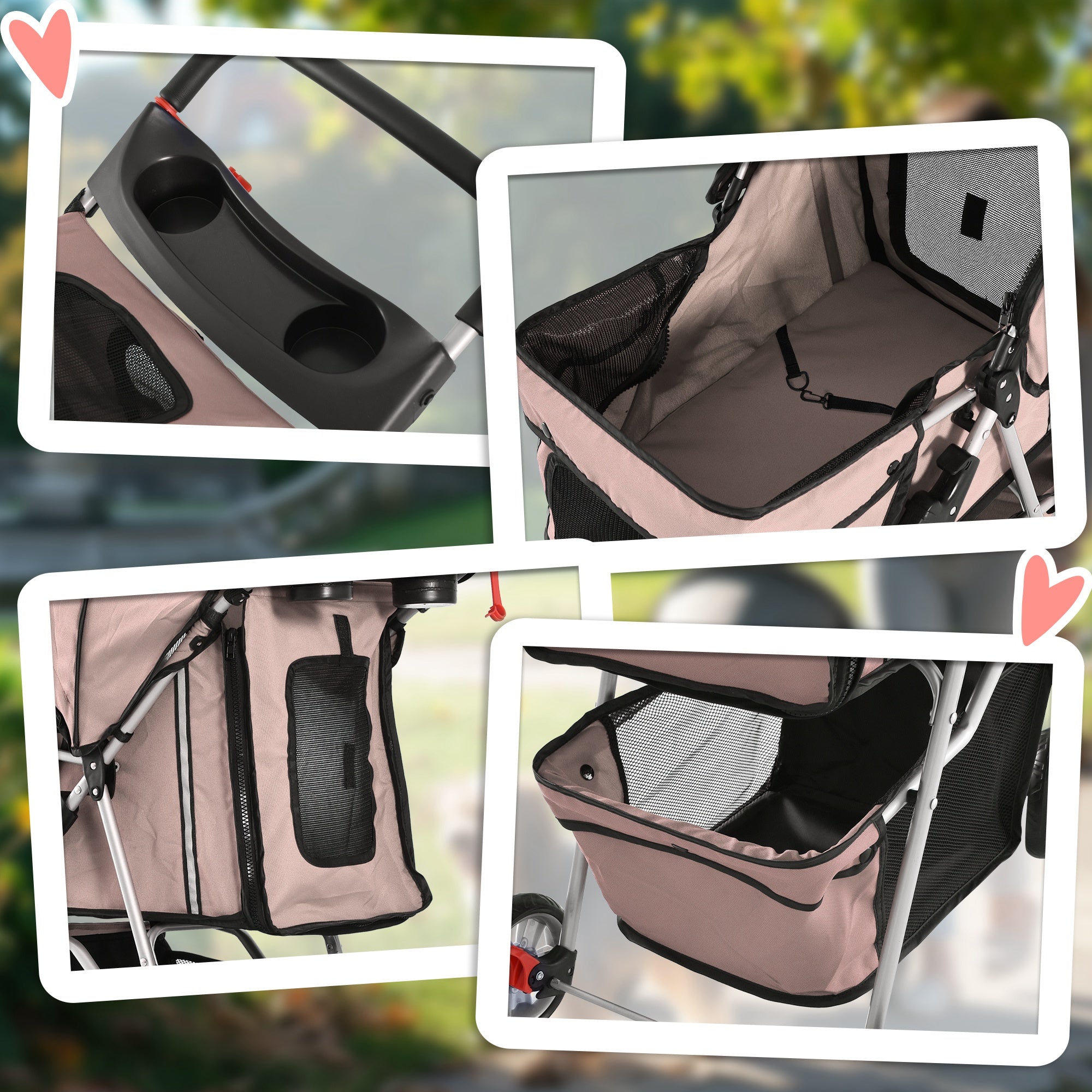 PawHut Pet Stroller for Small Miniature Dogs Cats Foldable Travel Carriage with Wheels Zipper Entry Cup Holder Storage Basket Brown - North Peak Garden Furniture