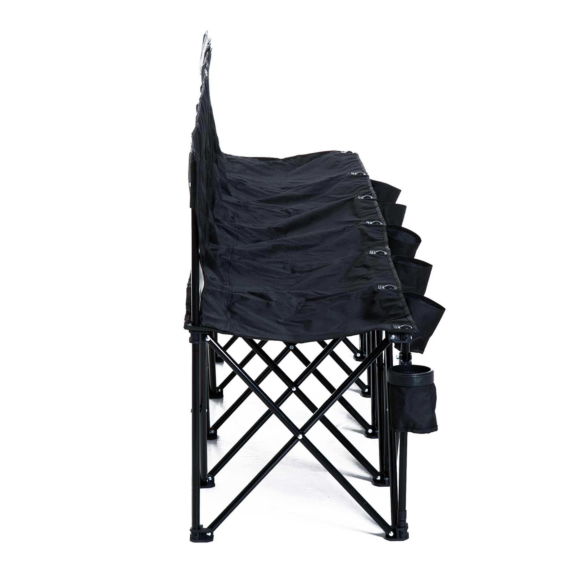 Outsunny 6 Seater Folding Bench, Outdoor Camping Chair Portable Sports Spectator Chair with Steel Frame, Cup Holder & Carry Bag, Black - North Peak Garden Furniture