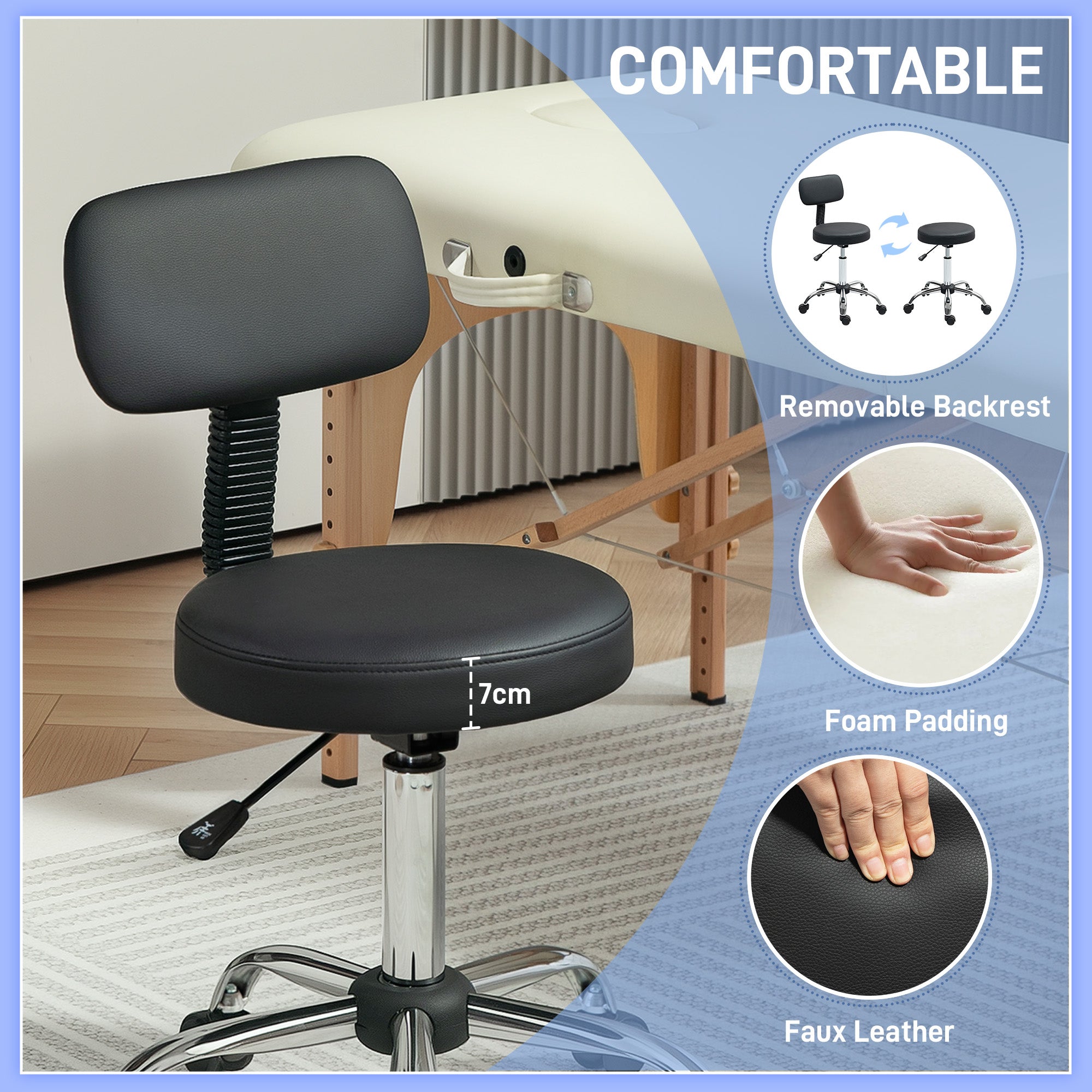 HOMCOM 360° Swivel Seat Salon Stool - Black - North Peak Garden Furniture