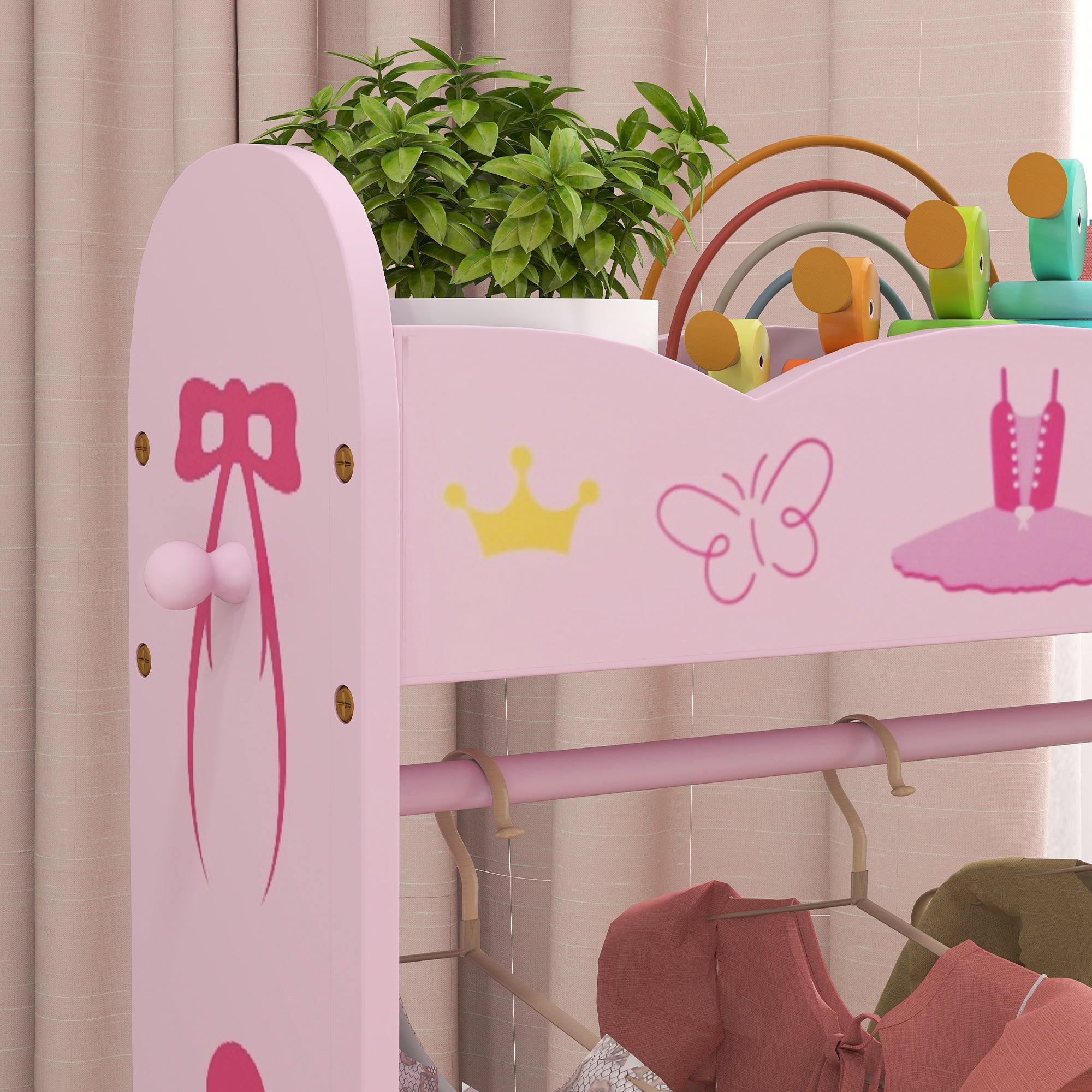 AIYAPLAY Kids Clothes Rail with 2 Storage Shelves for 3-8 Years Old, Pink