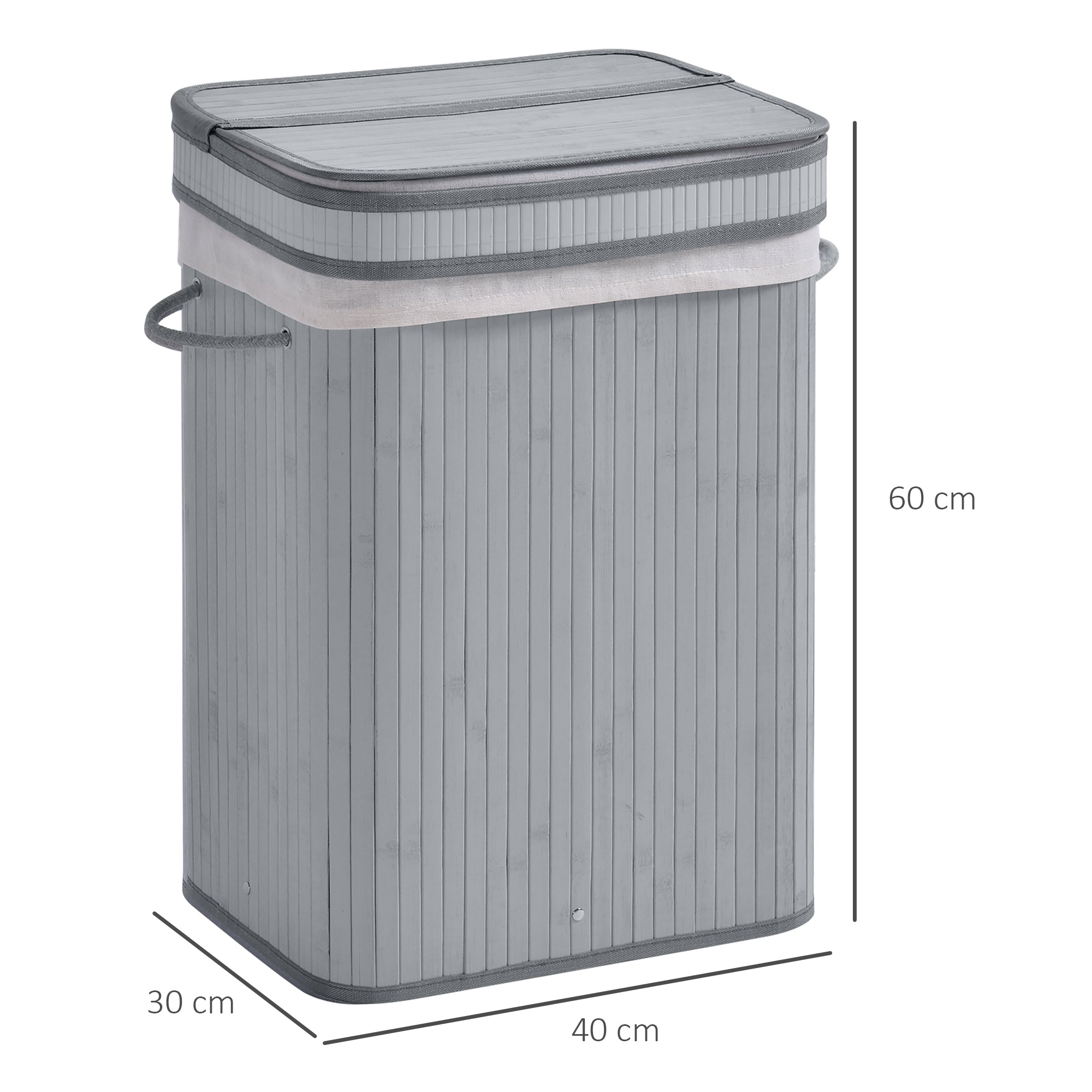 HOMCOM 70L Natural Wood Laundry Basket A Compartment w/Flip Lid Removable Lining Handles Board Base Foldable Durable Water-Resistant Dirty Clothes Storage Home Organisation Grey - North Peak Garden Furniture