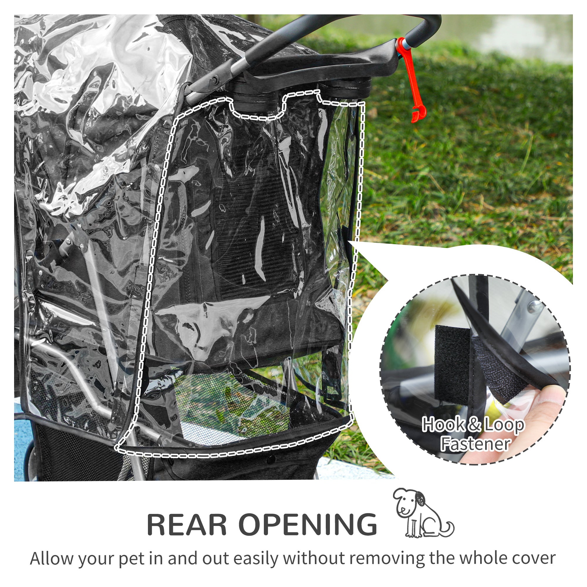 PawHut Pet Travel Stroller with Rain Cover, 4 Wheels Foldable Travel Carriage with Wheels Zipper Entry Cup Holder Storage Basket Black - North Peak Garden Furniture