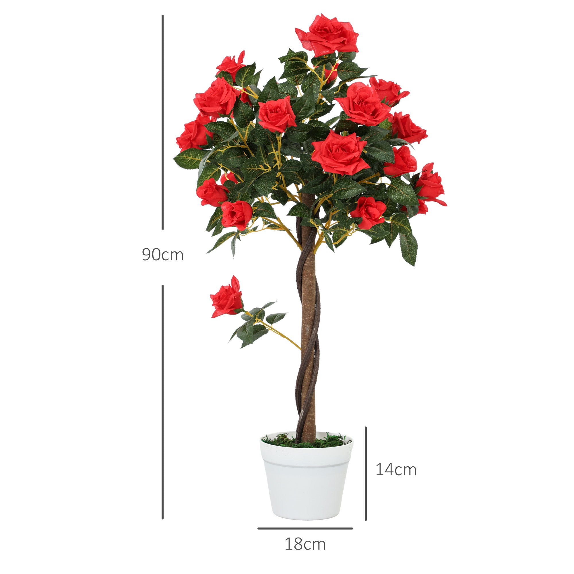 Outsunny Set of 2 Artificial Plants White Rose Floral in Pot, Fake Plants for Home Indoor Outdoor Decor, 90cm, Red